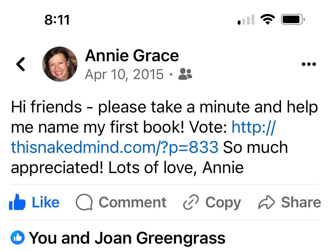 Just over 9 years ago I was asking my facebook friends for help in naming my very first book - the book we all know now as This Naked Mind!

Oh, how times have changed! I could not possibly thank you all enough for your support &amp; encouragement in the TNM community!