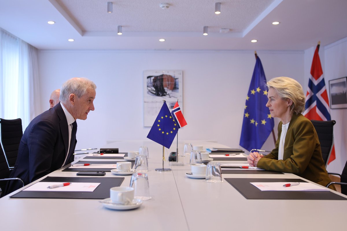 Norway is a key EU ally. Great talk with @jonasgahrstore on our cooperation in energy and climate, reinforced by the 🇪🇺🇳🇴 Green Alliance. I welcome your new defence plan and strong support for Ukraine. We also discussed the need to stabilise the situation in the Middle East.