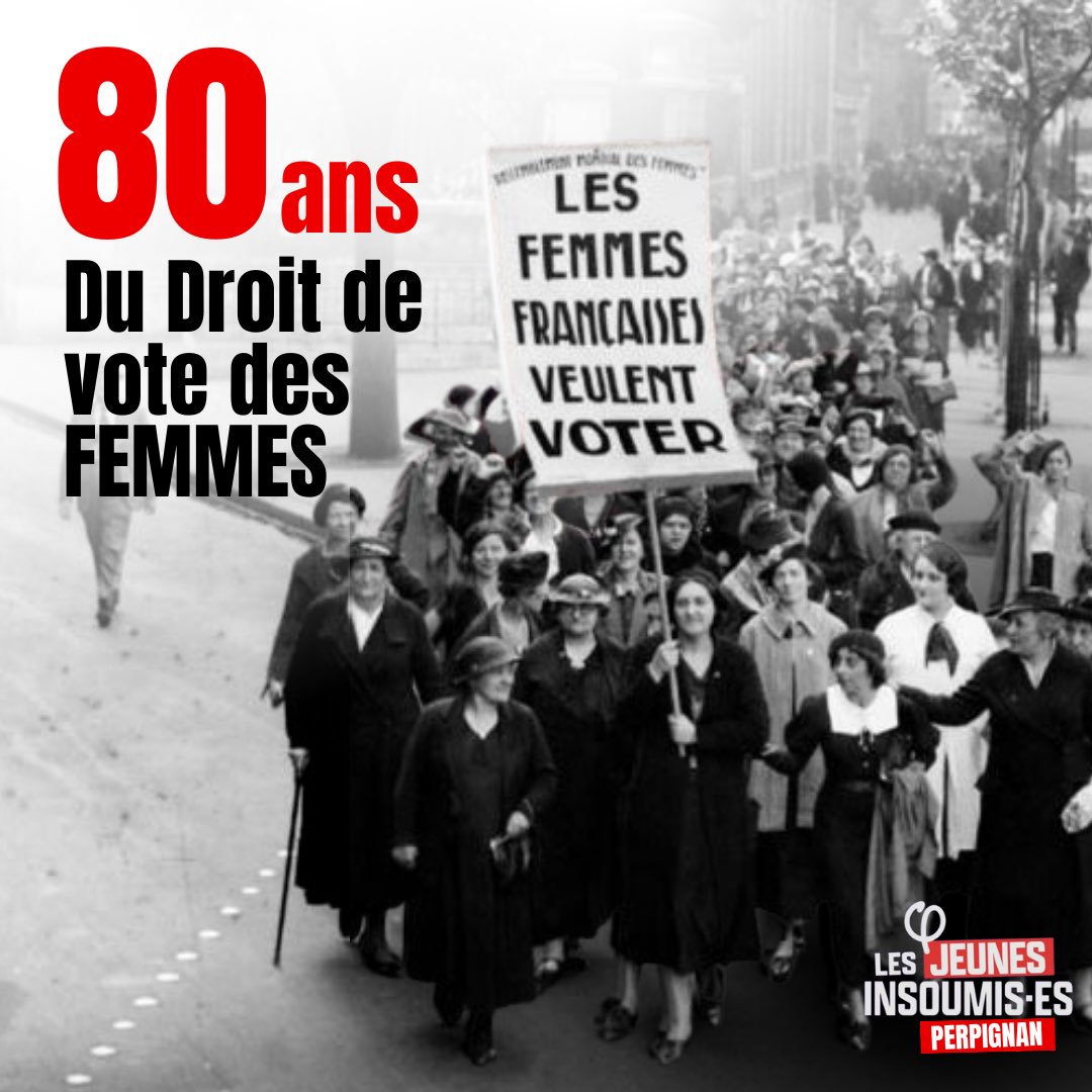 Le droit de vote des femmes ce n’est pas de Gaulle

C’est Olympes De Gouges, C’est Françoise Giroud, c’est les Suffragettes…
C’est des femmes qui se sont battues parfois au risque de leurs vies

21 avril 1944, elles l’obtiennent grâce à leur lutte et l’amendement «Grenier» (PCF)