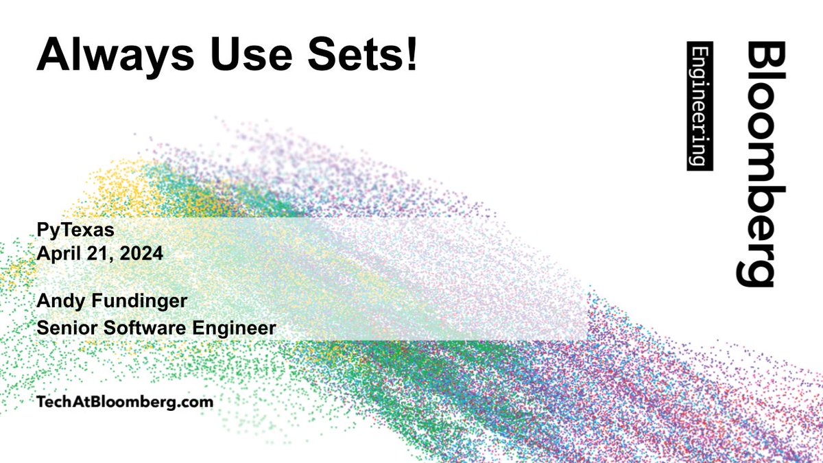 In today's #PyTexas2024 talk 'Always Use Sets!' (11:55 AM CDT), senior software engineer @Andriod will try to convince you to always use sets to improve the performance and clarity of your #Python 🐍 code bloom.bg/4aEg9U4