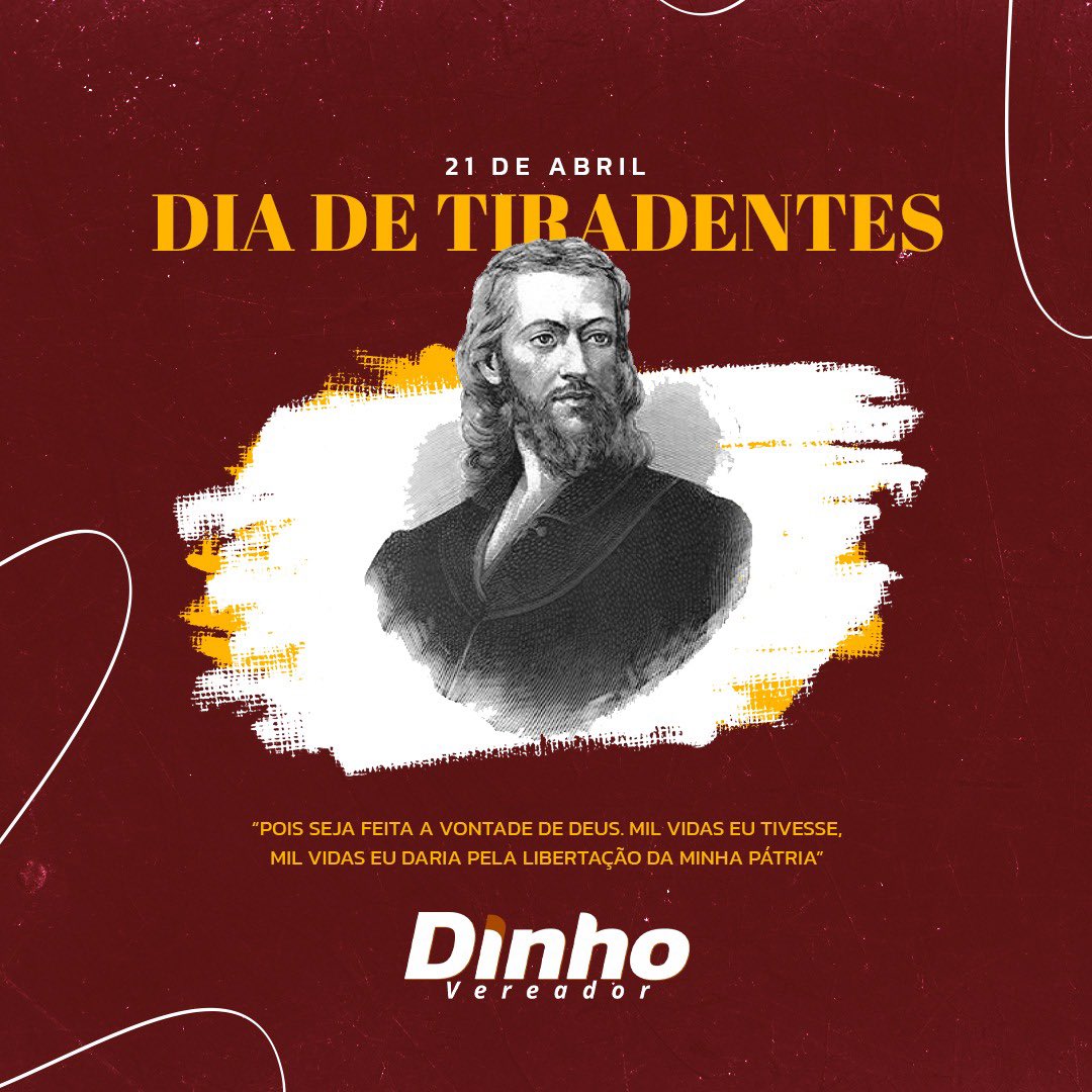 dinhodowsley's tweet photo. Hoje é o dia de Joaquim José da Silva Xavier, o Tiradentes.

A data serve de reflexão sobre os verdadeiros valores de uma sociedade que acredita e luta por um lugar melhor e cheio de oportunidades.

Que possamos nos inspirar em seu exemplo. https://t.co/7JxKCRUuoz