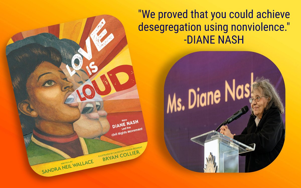 'We proved you could achieve desegregation using nonviolence.'-Diane Nash @ the naming of Diane Nash Plaza where in 1960 she confronted the mayor & got Nashville to integrate lunch counters. Learn more in LOVE IS LOUD: How Diane Nash Led the Civil Rights Movement.🧡📢#civilrights