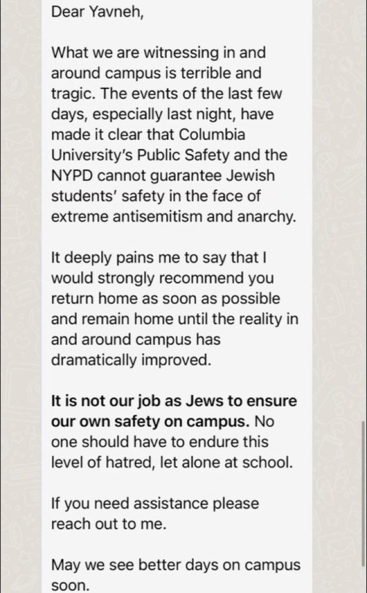 Bio of @Columbia BOT Vice Chair Mark Gallogly reads: “Three Cairns Group was co-founded by Mark Gallogly.” Mark, I am an alumna letting you know that you are morally obligated to fire Minouche Shafik when Jewish students are being told to go home because there is no one to secure…
