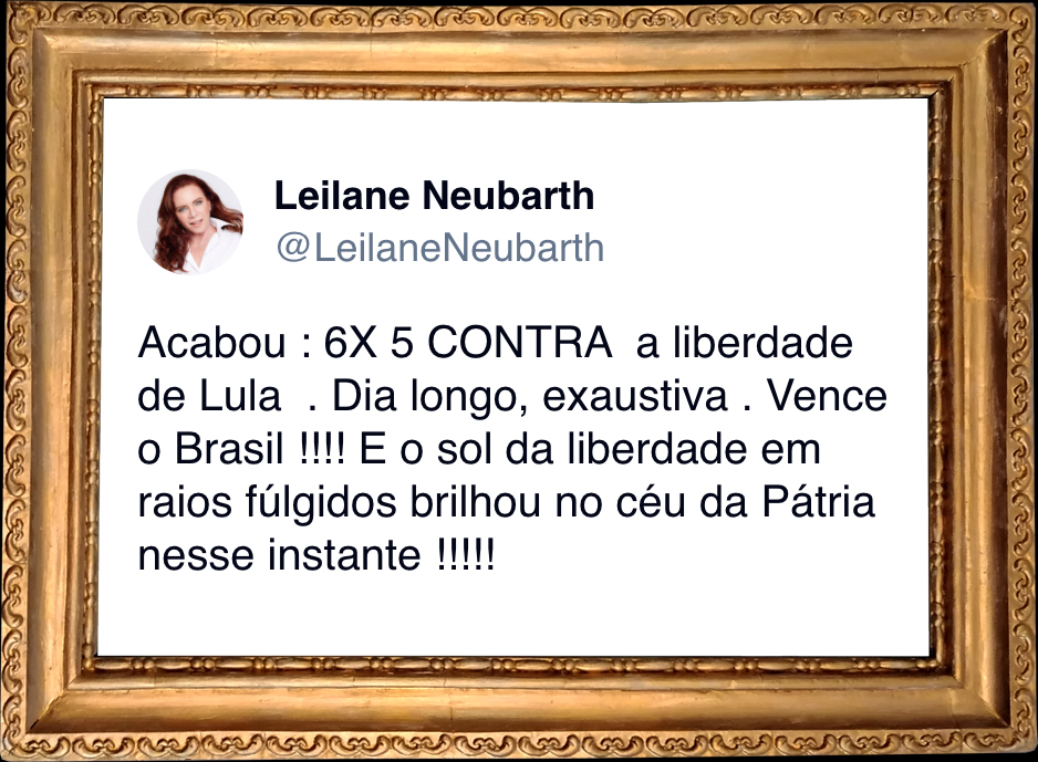 APROVEITEI O DOMINGO PARA ENQUADRAR ALGUNS TWEETS EDIFICANTES!!! SÓ COISA TOP!!! COMEÇANDO COM UM CLÁSSICO, COM CITAÇÃO DO HINO E TUDO MAIS!!! POSSO ATÉ IMAGINAR A AUTORA COM A CAMISETA DA SELEÇÃO COMEMORANDO A PRISÃO DO LULA!!! FORA PETÊ!!!🇧🇷