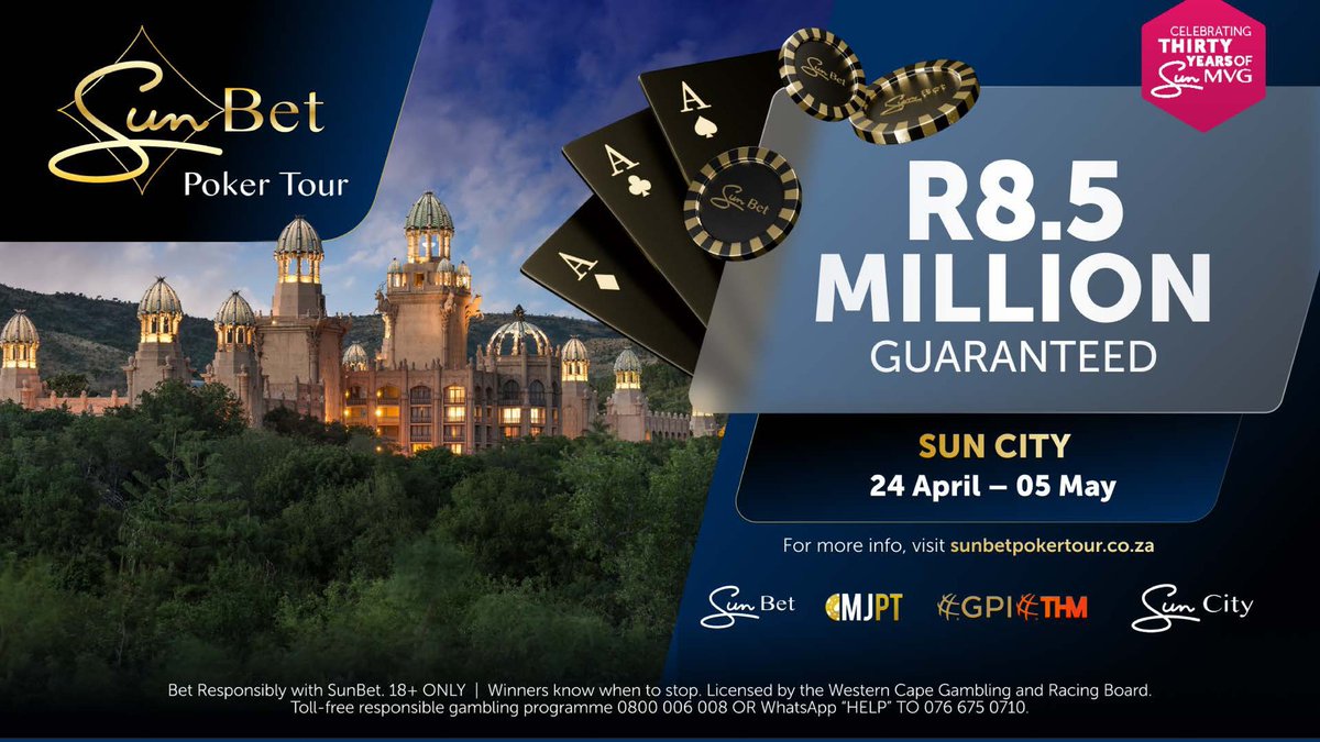 🔎 Tournament Spotlight 🌍 SunBet Poker Tour by MJPT - Sun City
📅 24 April - 5 May
📍 The Palace of the Lost City, Sun City 🇿🇦
🔗 Schedule: pokerdb.thehendonmob.com/festival.php?a…
ℹ monsterjampoker.com/sunbet-poker-t…