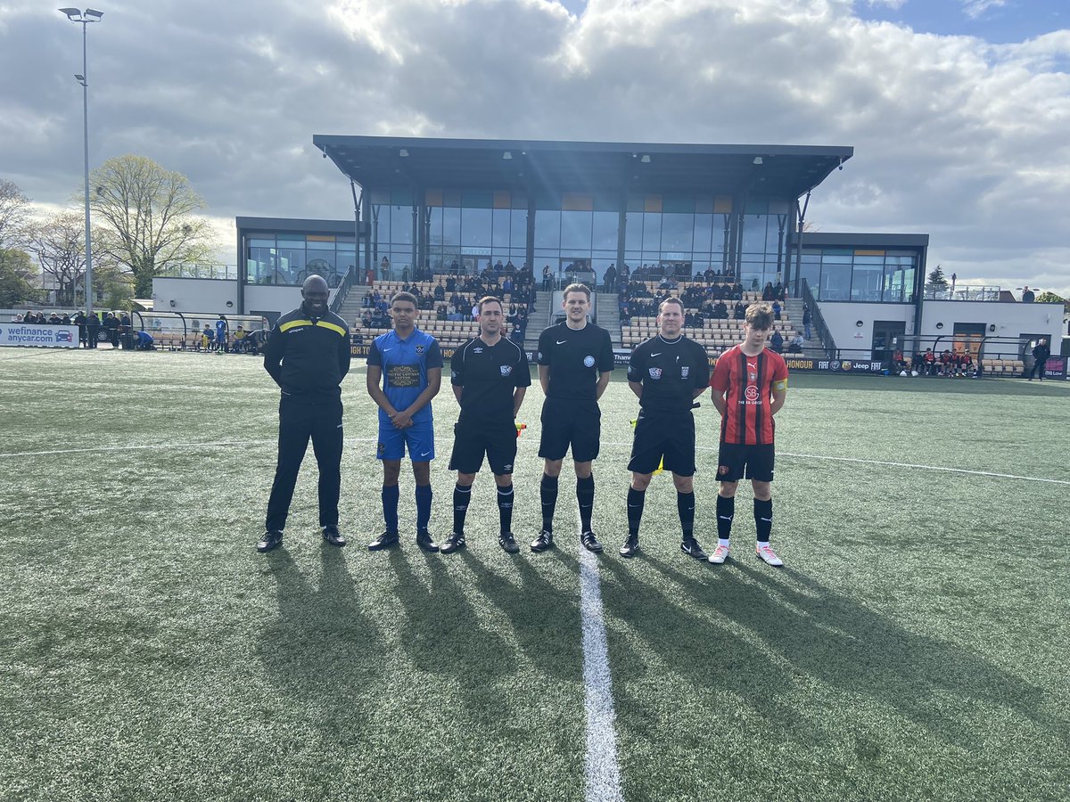 Captains and match officials line up before the U16 Final Congratulations on your appointments Referee Joel Cripps Assistant Rob Pell Assistant Jeremy Snapes 4th official Roy Gumbs