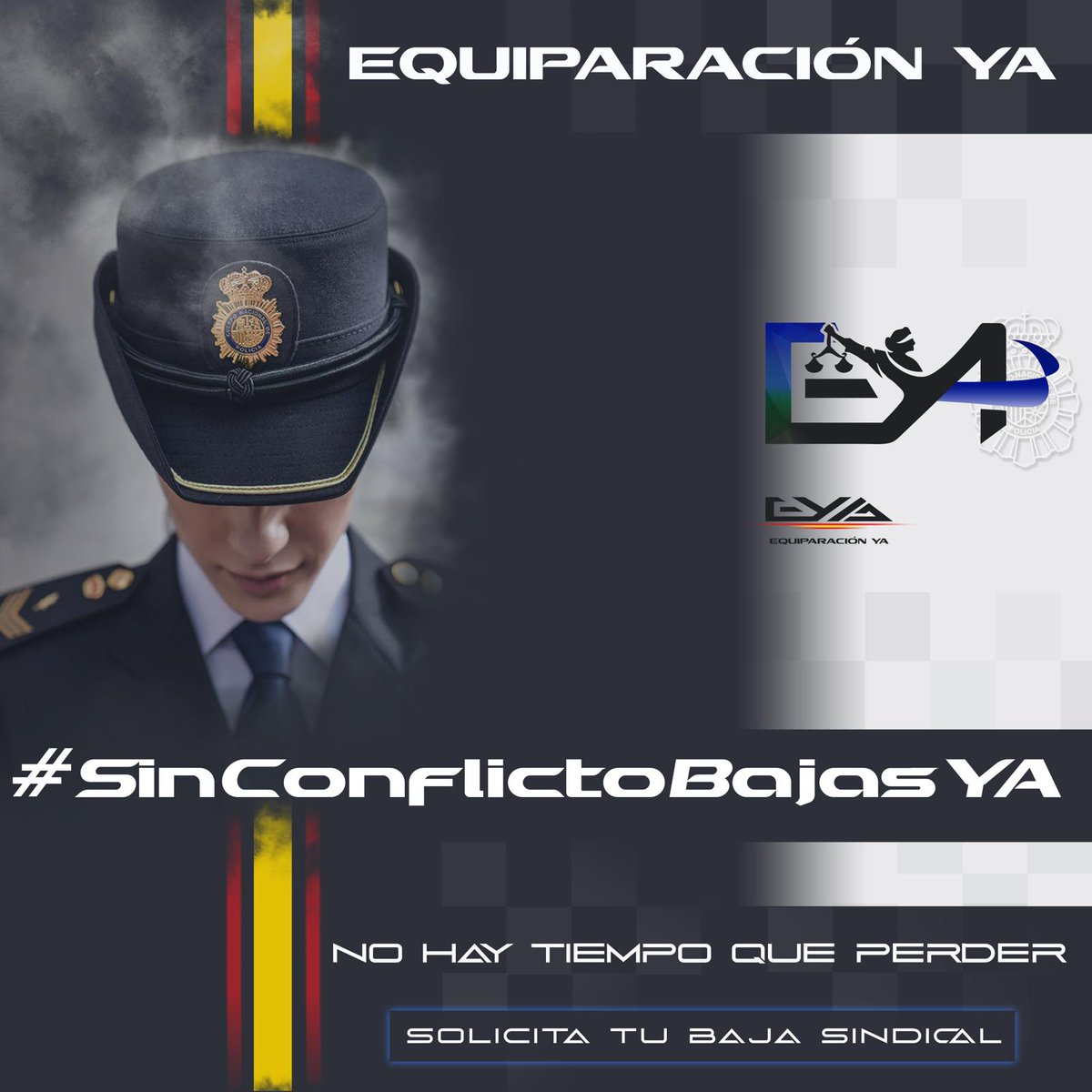 <a href="/EYAPolicia/">EYA</a> <a href="/NatanEspinosa2/">Natán Espinosa</a> Concienciate 
Tú tienes ese poder de obligarlos a unirse
👇👇
#SinConflictoBajasYa

Que todos los sindicatos se unan y conjuntamente en
#UnidadDeAccion ,planteen  #ConflictoColectivoPermanente
a la Administración
Ten la última palabra
Exigeles lo que quieres
UNION
#EquiparacionYa