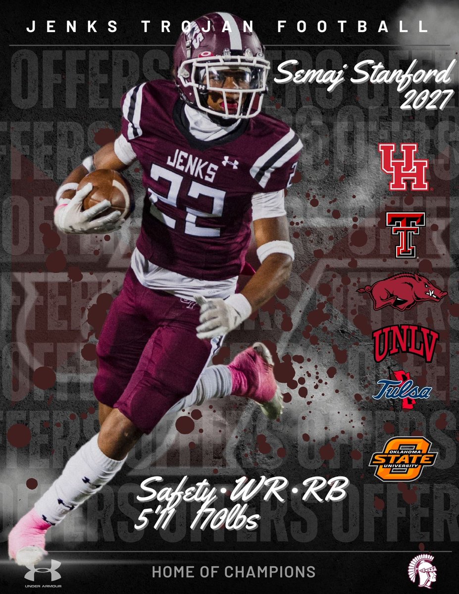 Jenks Trojan FRESHMAN @SemajStanford4 currently with 6 D1 college offers🔥in just the beginning of his HS career💥 @CoachAdamGaylor @jaywilkinson @_CoachGreenwood @CoachNWhitmer