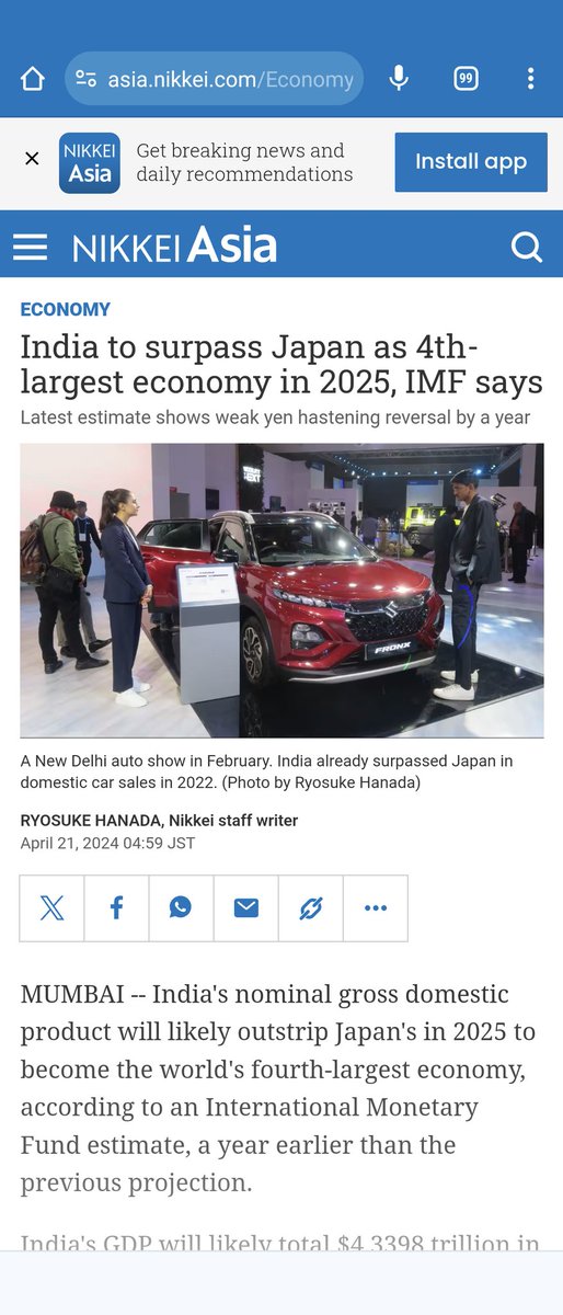 Indias GDP may surpass Japan in 2025, IMF says. Brutal effects of weak yen caused by Abenomics depreciation. Don't think Japan can stay as a great power, unless Japan becomes independent of US policy somehow.