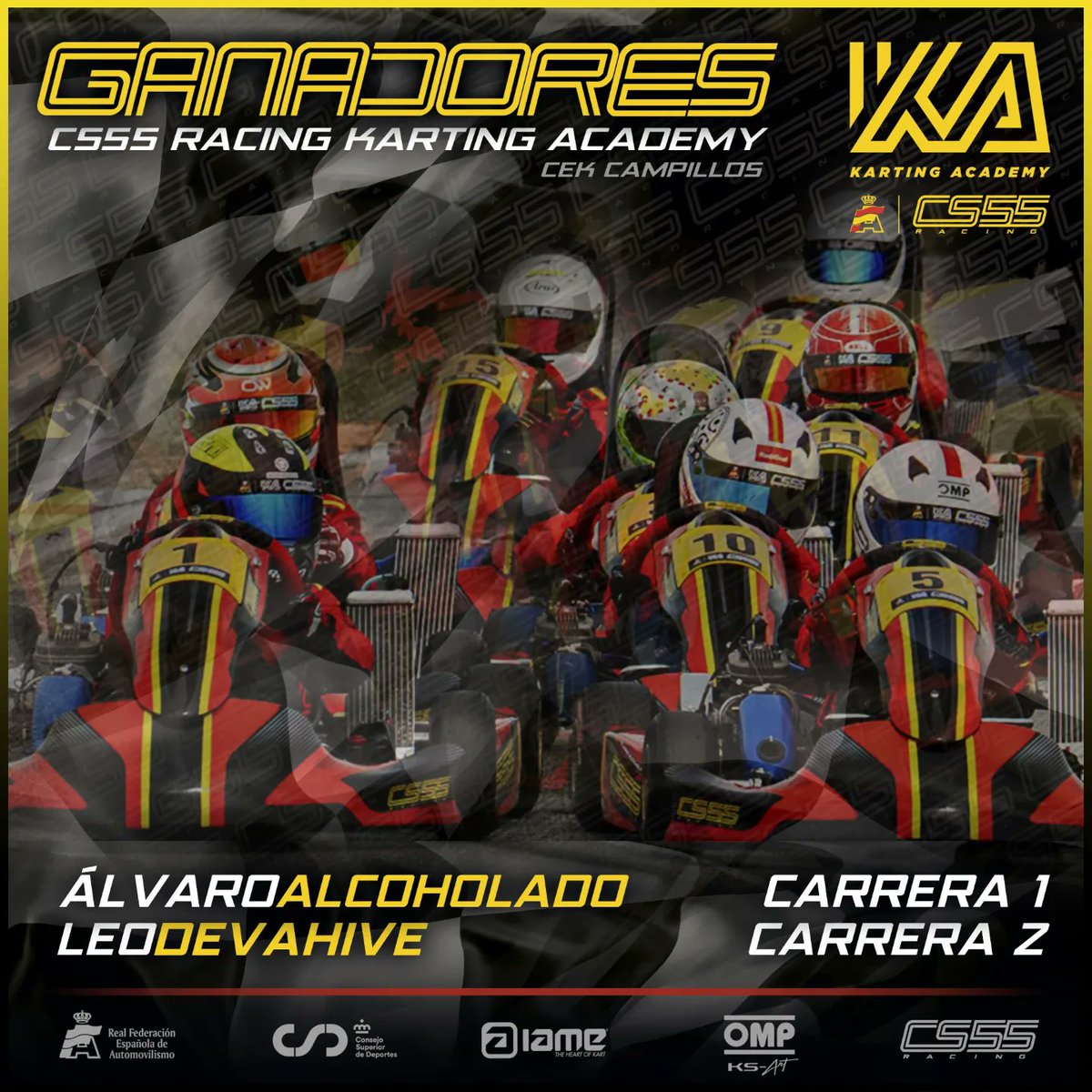 El podio de la segunda carrera de la CS55 Racing Karting Academy y los ganadores de las dos carreras. 👏 La Academia apadrinada por @carlossainz55 ha tenido mucha diversión y espectáculo en su primer fin de semana. 🥳 #CS55RacingKartingAcademy