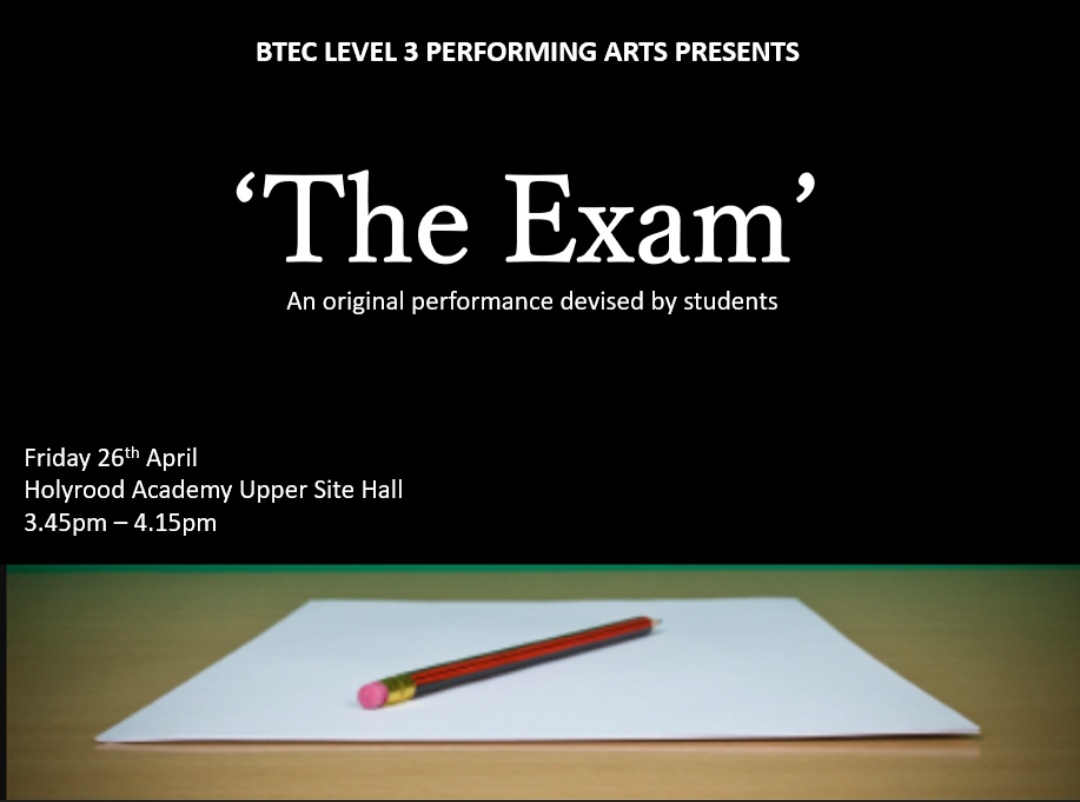 Devised entirely by our 6th Form BTEC students this 25 minute piece focuses on the pressures and expectations felt by younger people surrounding exams and the future. Suitable for Year 10 upwards. #teamholyrood