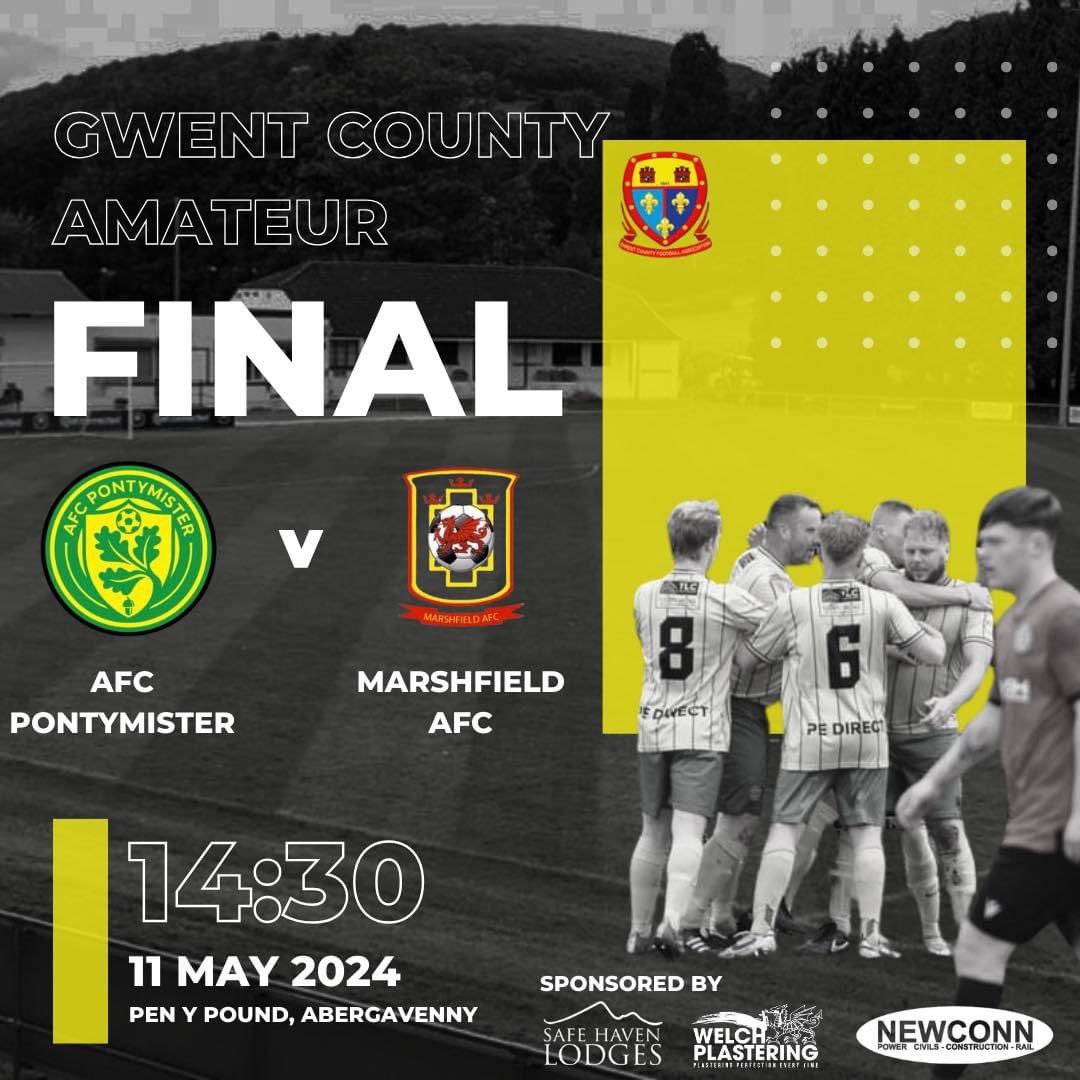 Our Gwent county amateur trophy opponents have been confirmed. We will play @MarshfieldAFC in the final on 11th May at @AbergavennyTFC Pen Y Pound stadium. #THEACES🟡🟢