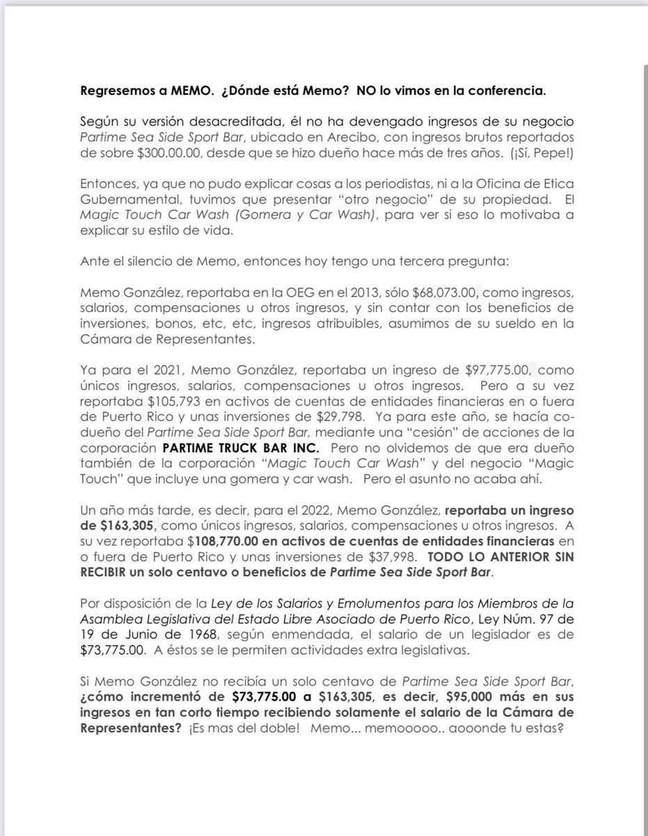 gacruz09's tweet photo. Esta es mi contestación a la conferencia de prensa del PNP. Espero no crearles otro problema interno. Por cierto, DONDE ESTA MEMO? https://t.co/WJhdxrGUGH