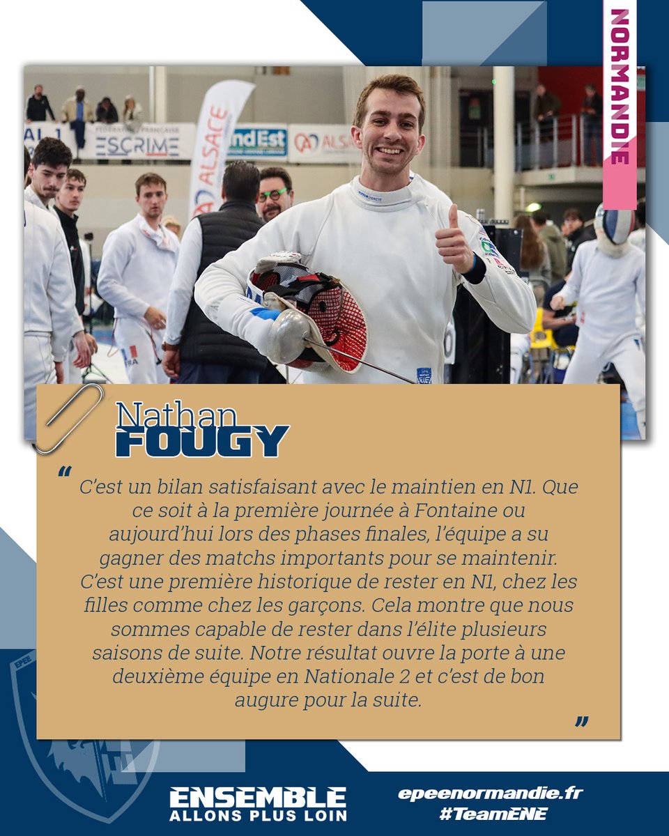 Clap de fin d'une semaine historique pour la #TeamENE 🔙

Après les deux médailles mondiales de Thaïs 🥉 et Odinn 🥈, l'ENE a réussi à valider son maintien dans l'élite nationale par équipes. ⤵

epeenormandie.fr/comme-les-fill…

⚪🔵 #escrime #lisieux #caen