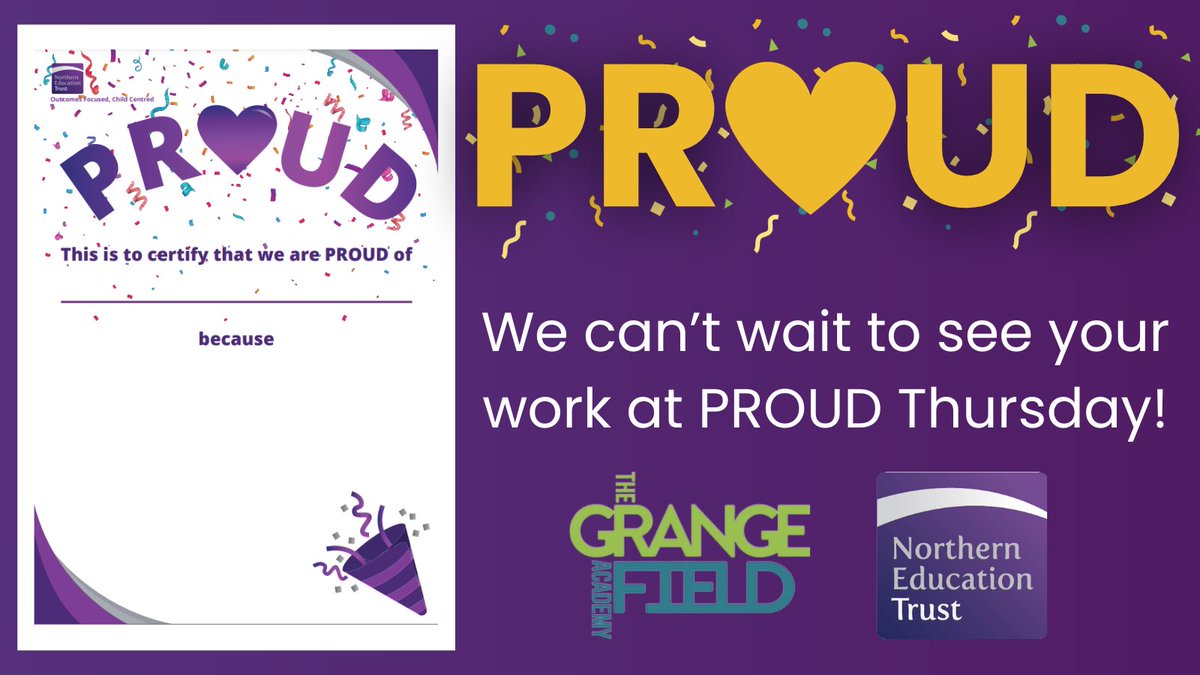 It's #PROUD Thursday!

We can't wait to see our students' incredible work at lunchtime 💜👏

#PraiseCulture #HighStandards
