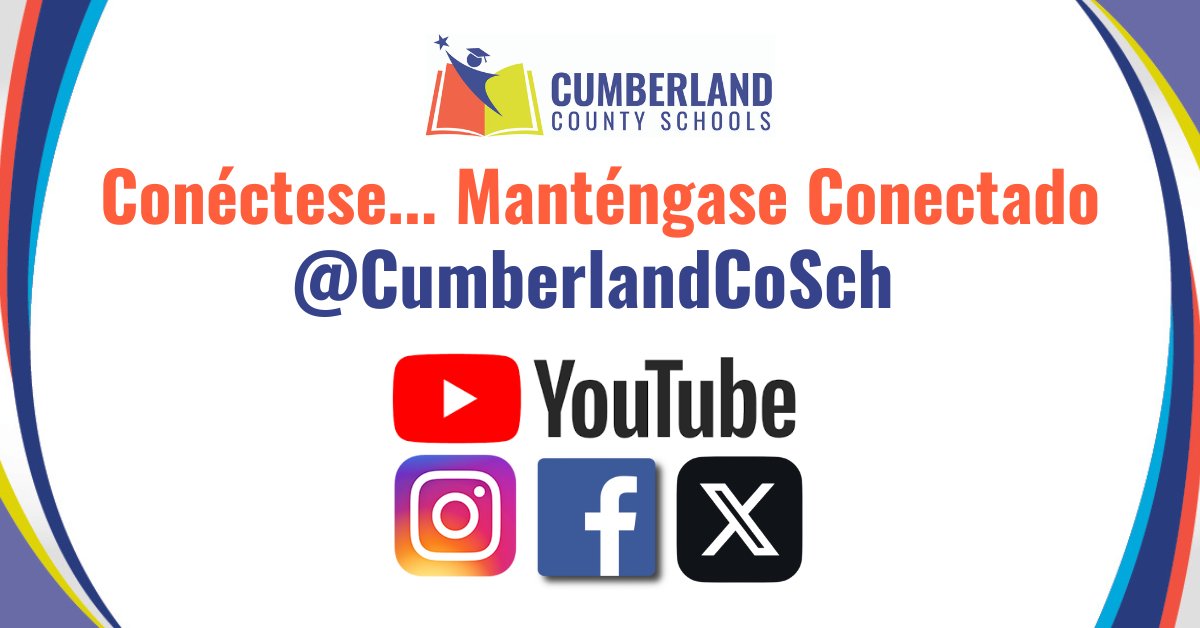 Nuestro objetivo es mantenerlos informados, comprometidos e inspirados. ¡Siga a las Escuelas del Condado de Cumberland en las redes sociales y sea parte de nuestro camino hacia el éxito estudiantil! 📢