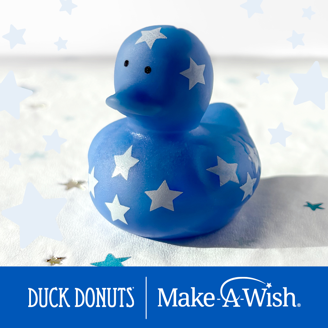 From April 22 - June 16, @DuckDonuts will be selling a limited edition, Wish Rubber Duck. $1 will go to Make-A-Wish for every duck sold. Customers can also donate at checkout in-store and online. 🦆 🍩 Satisfy your sweet tooth and become a WishMaker this month! #WorldWishMonth