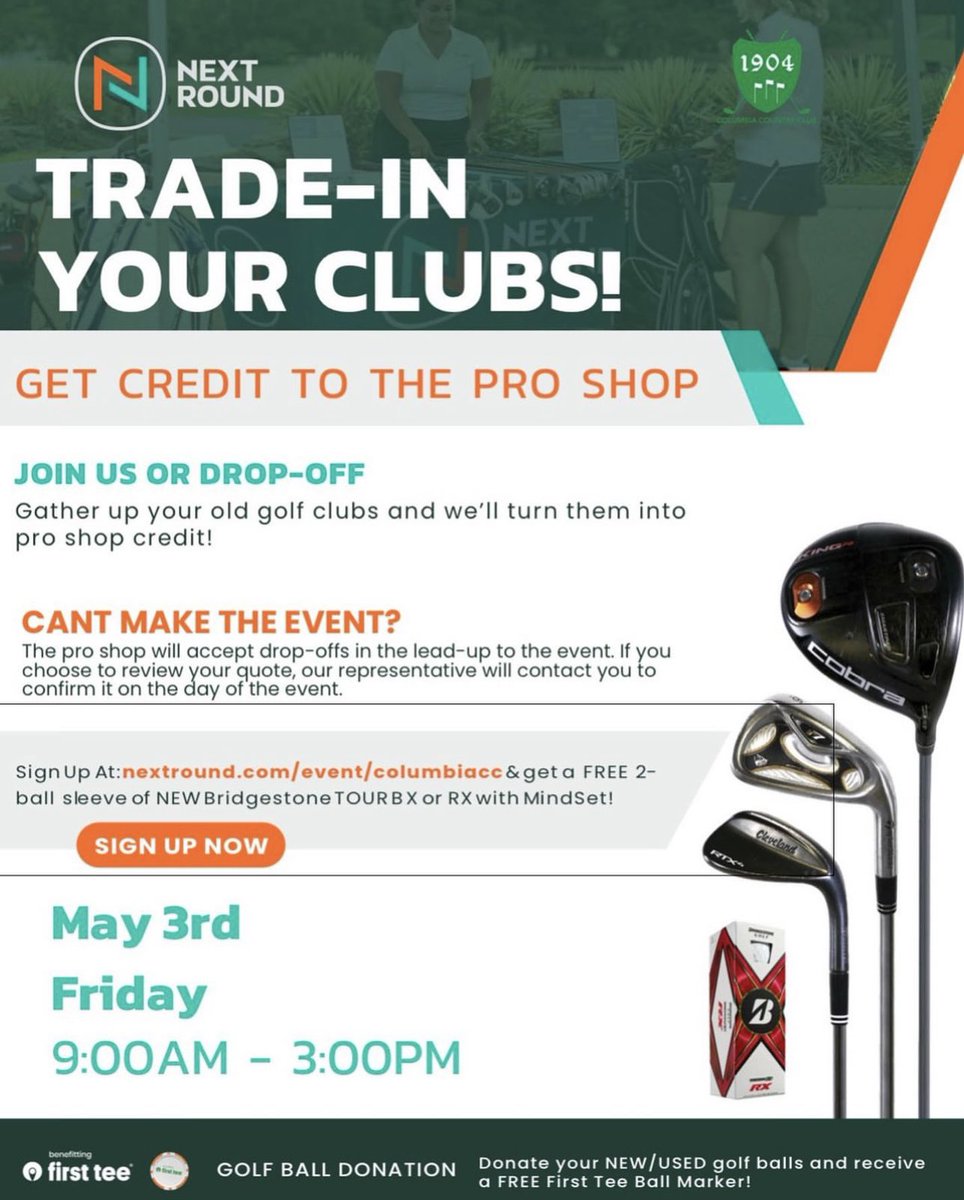 Hunting down all those extra clubs can take some time but trading them in for pro shop credit makes it all worth it! To learn more and sign up, visit nextround.com/event/columbia…