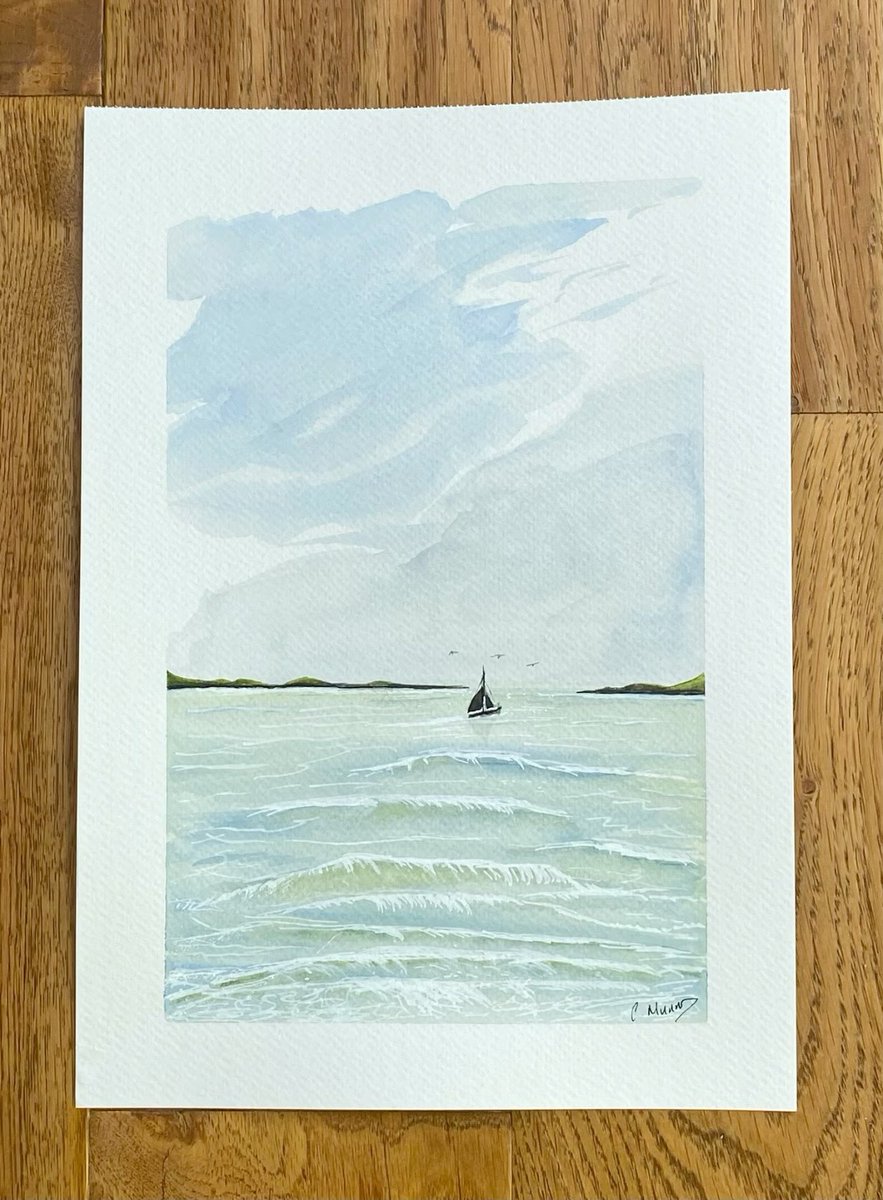 CarolynMunns55's tweet photo. ‘Set sail’ ⛵️ Watercolour painting. #WindsorNewton #coldpress #Watercolour #painting #sea #sailing #sky #seagulls #waves #art #water https://t.co/cx2Z7ujLxT