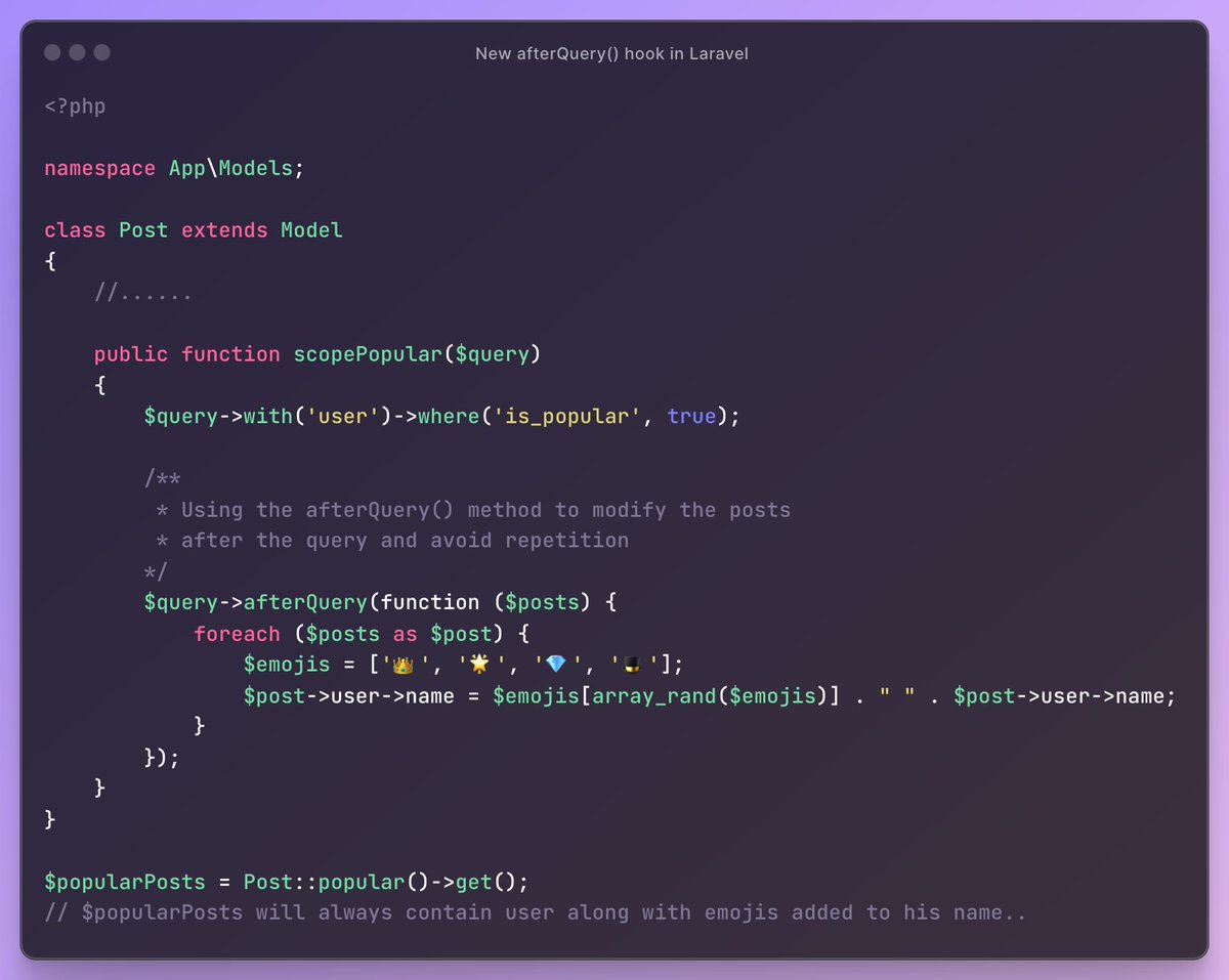 Hey Laravel Developers 👩‍💻

Sometimes while working with Models in Laravel you may observe that we are performing certain modifications to the collections after the query is executed. 

This code may be repeated at multiple places which does not obey the principle of DRY (Don't…