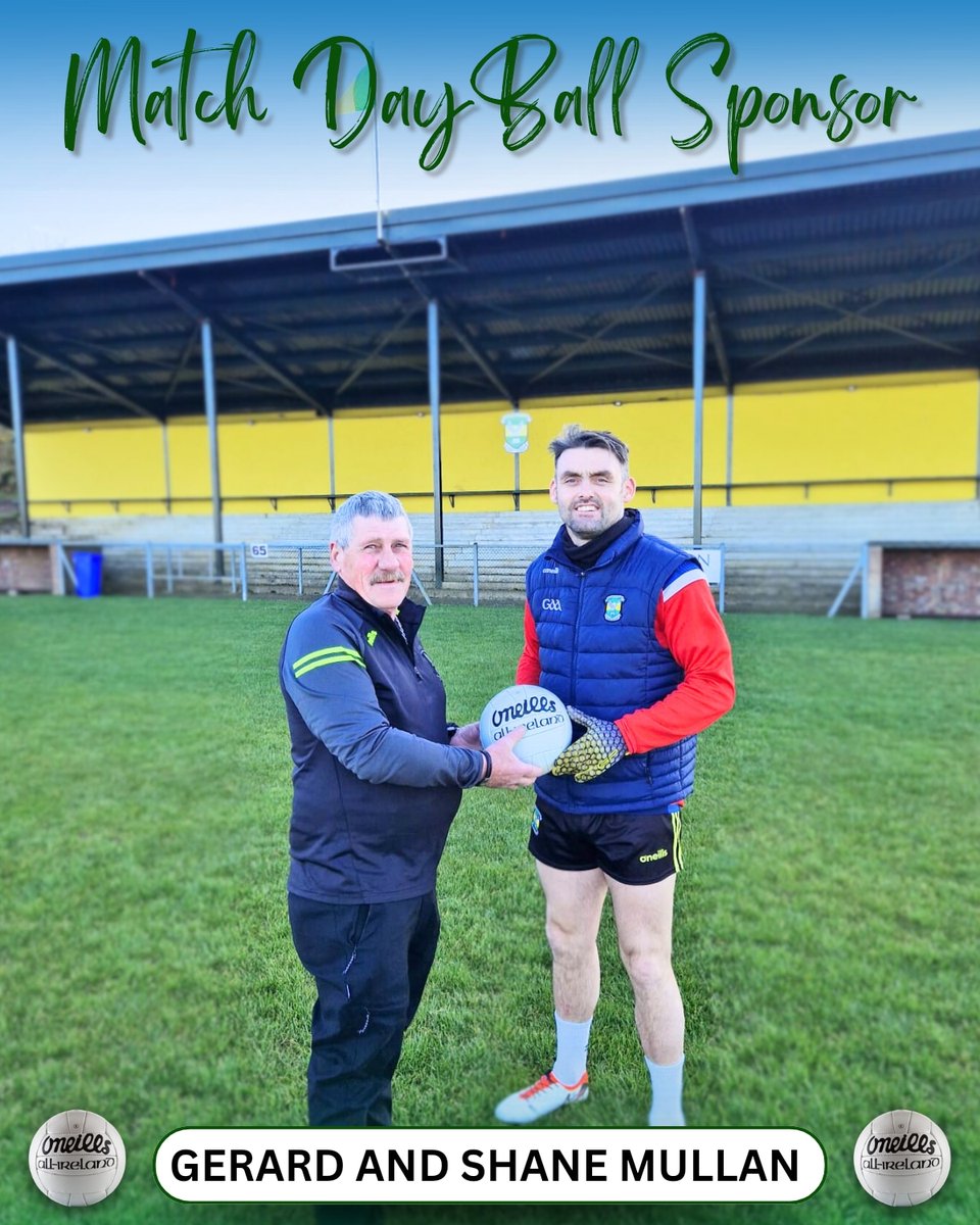 Our Third Match Ball Sponsor, Gerard & Shane Mullan, proved to be a good luck charm🍀🤞 with a fantastic sunny day for the away game against Drumsurn. A winning FT score of 1-16 to 0-06 kept the streak going for us🏆 Thanks again to Gerard & Shane for their generosity! 🥰🔰🍀👏