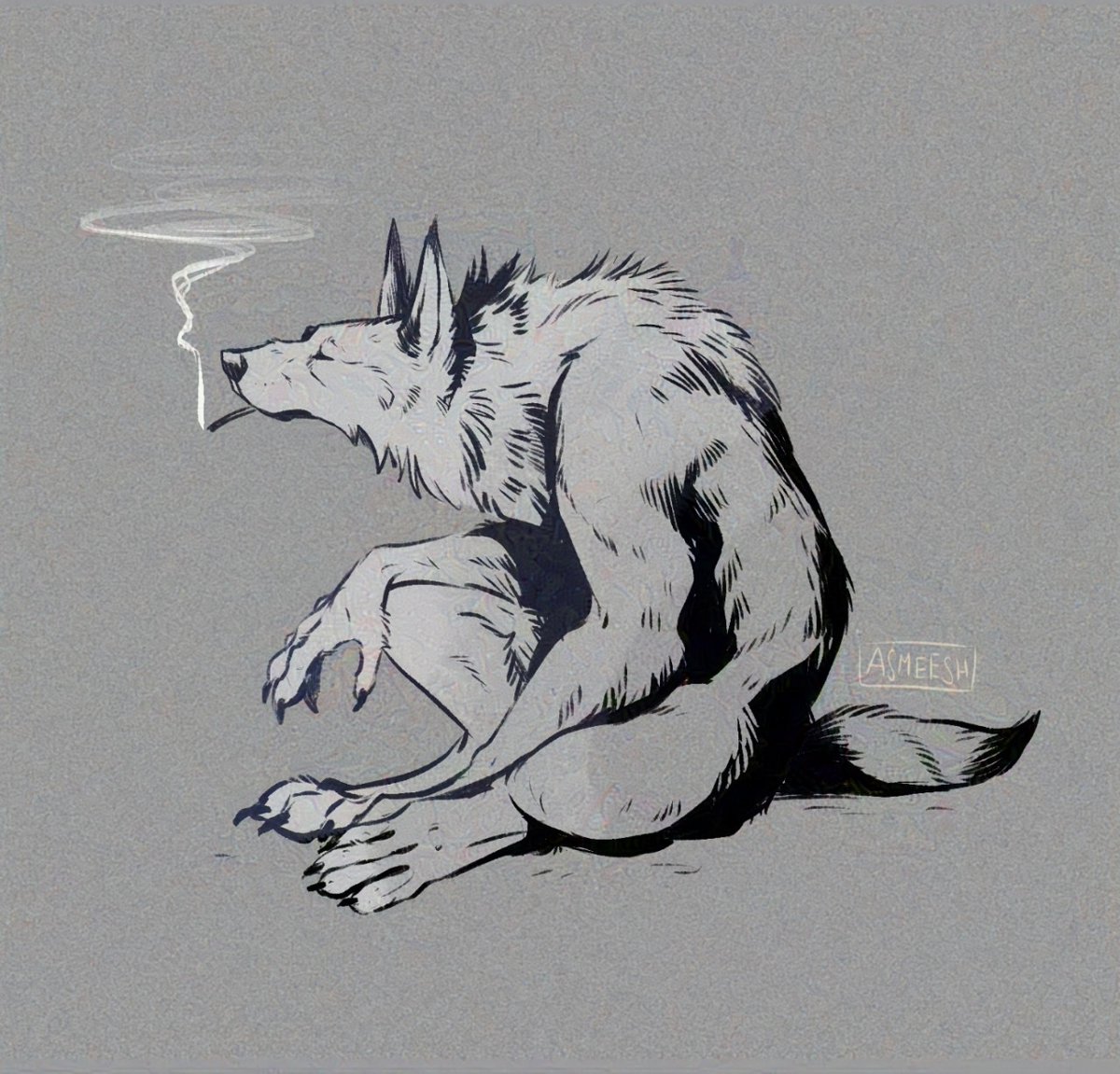 Still a bit too busy for personal work, so here's one of my old grumpy werewolves. 

Full moon blues.