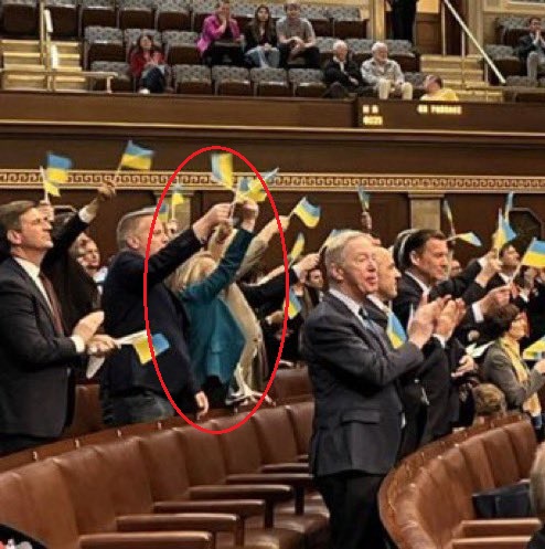 Socialist Chellie Pingree waving her Ukraine flag on the floor of the congress?  She has been drooling to send YOUR money to Ukraine.  Now she will vote to send YOUR family. She is a traitor. <a href="/chelliepingree/">Congresswoman Chellie Pingree 🇺🇸🇺🇦</a> #UkraineAid #Traitor