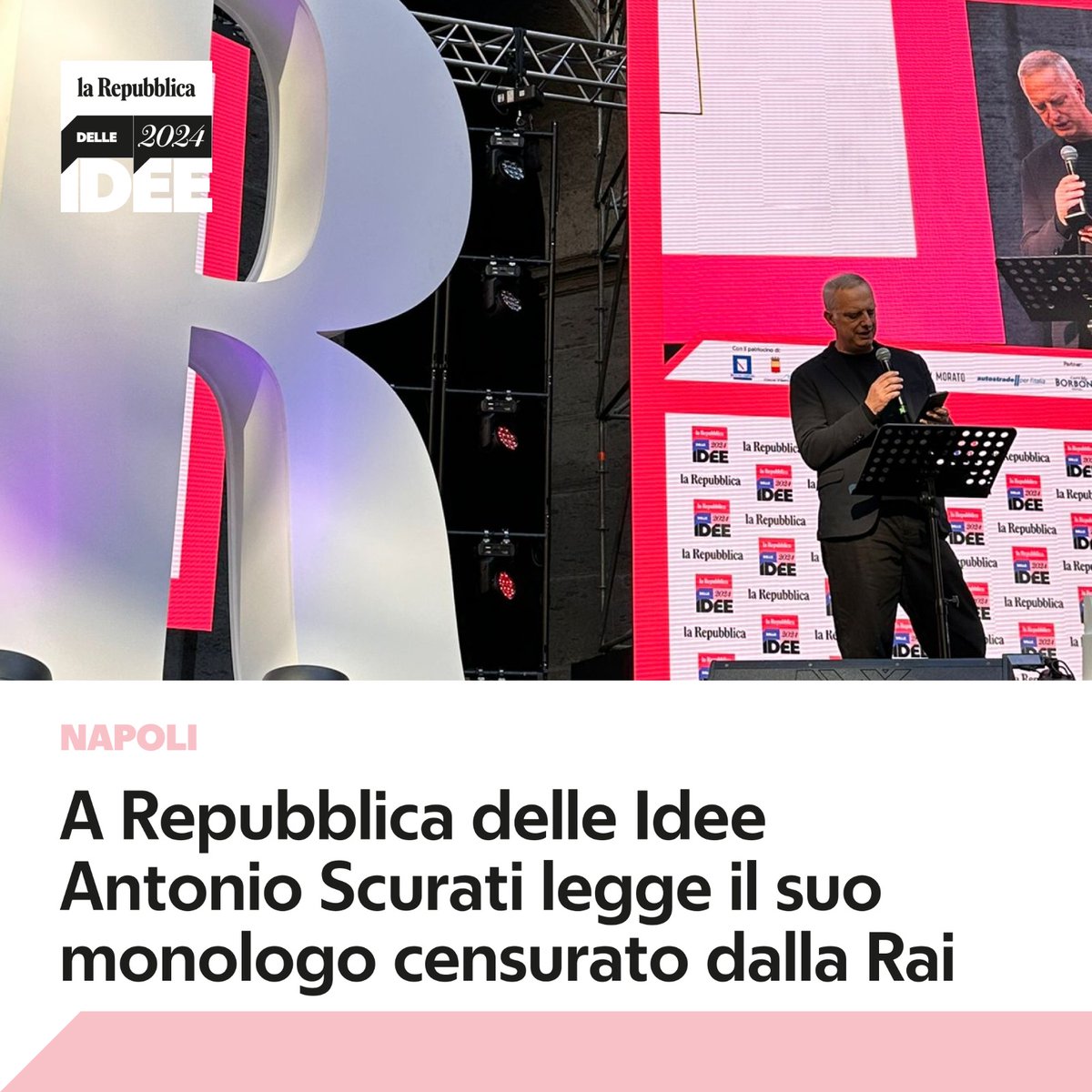 A #RepIdee23 Antonio #Scurati legge il suo monologo censurato e il pubblico di Napoli gli dedica la standing ovation. W L'ITALIA ANTIFASCISTA