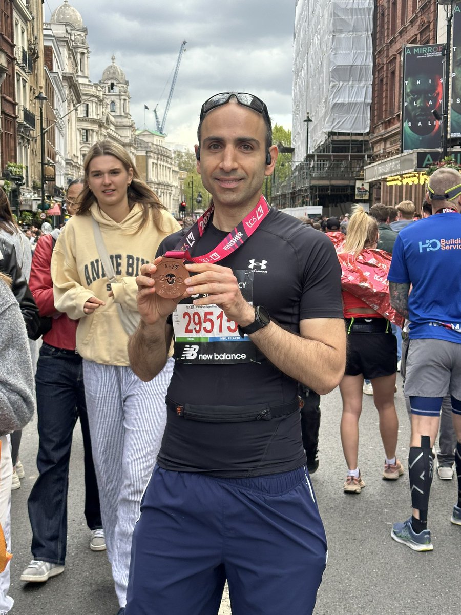 Today I ran my first @LondonMarathon. It was an amazing experience and I completed the marathon in 3hrs 57mins. Thank you so much to everyone who has sponsored me. Now for a well earned burger.