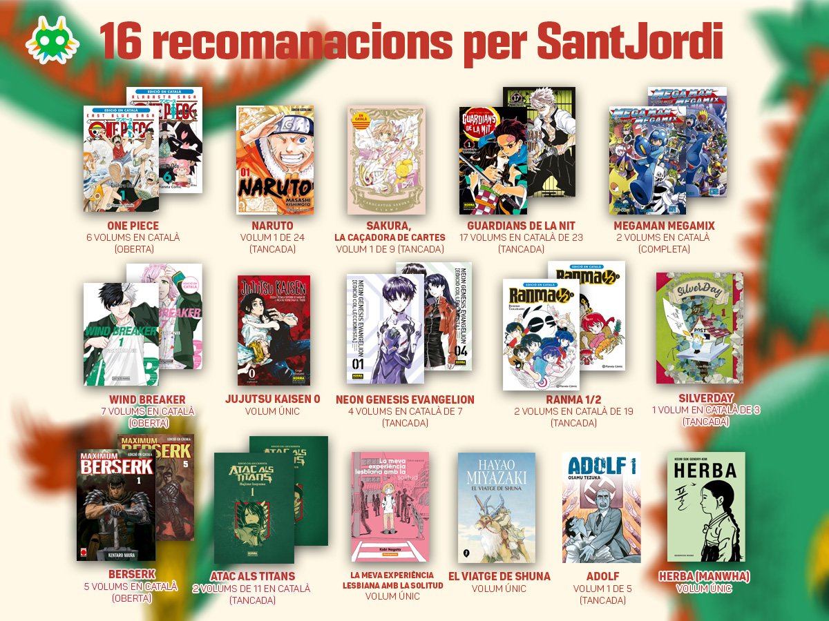 Aquest #SantJordi2024 regala MANGUES en CATALÀ! 

Ara que arriba el 23 d'abril, data adient per regalar llibres i còmics, us deixo una llista amb 16 títols en català que heu de tenir tant sí com no! #regalamangaencatalà