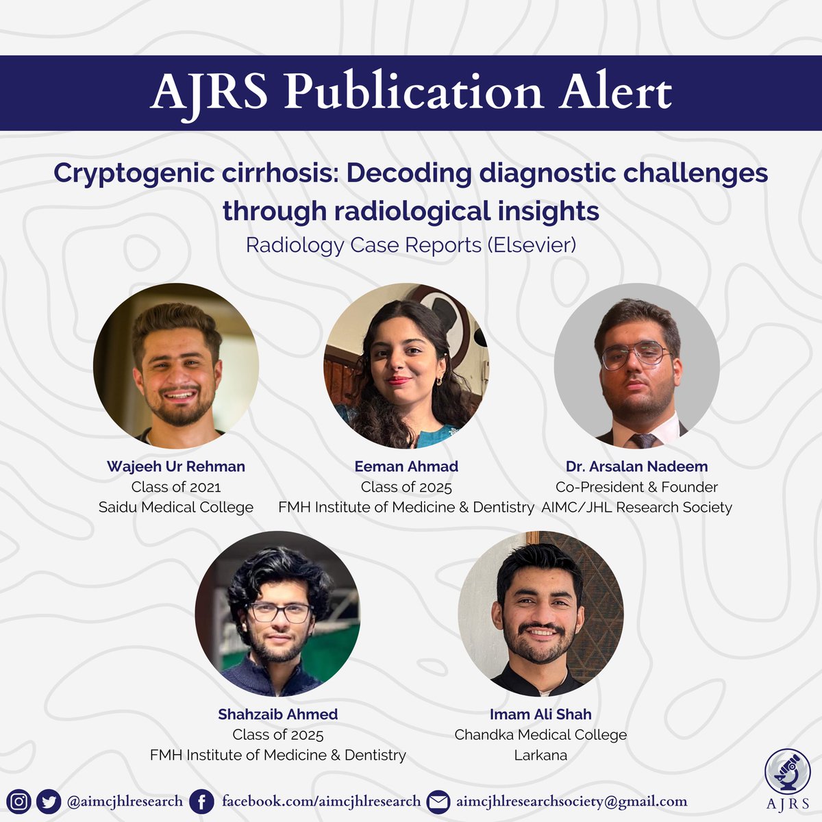 🎯 AJRS Publication Alert!

🎉 We're happy to announce the publication of a case report titled, 'Cryptogenic Cirrhosis: Decoding Diagnostic Challenges through Radiological Insights' in Radiology Case Reports (Elsevier)!