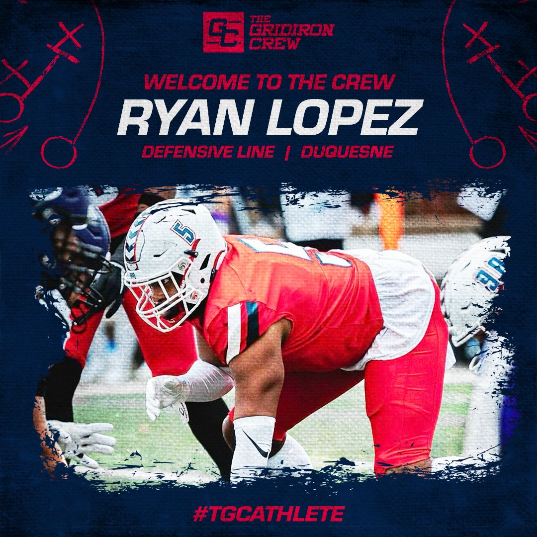 We want to welcome Ryan Lopez to The Crew! The 6’3 290lb Defensive Lineman out of Duquesne University was NEC All-Conference and third in the nation in fumbles recovered.

Profile: thegridironcrew.com/player/Ryan-Lo…

#TGCathlete #NFL #CFL #UFL #ELF #IFA #LFA #AFL #IFL #thegridironcrew