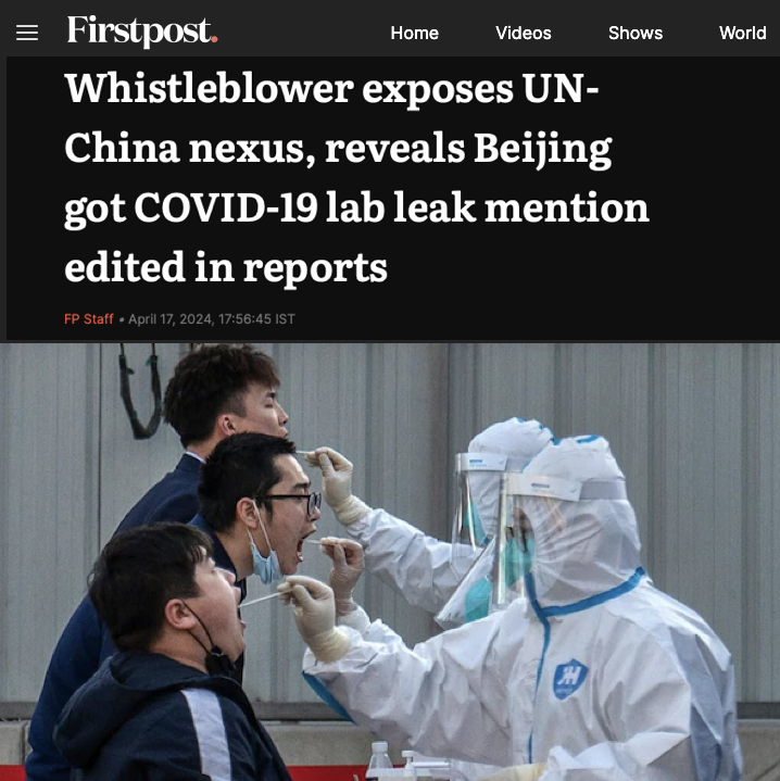 Whistleblower exposes #UN #China nexus, reveals Beijing got COVID-19 lab leak mention edited out in reports

If the allegations made by a former employee of the United Nation’s Office of the High Commissioner (OHCHR), a British citizen, Emma Reilly, are true, China managed to get…