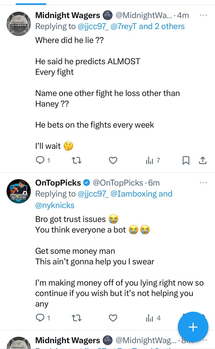 jjcc97_'s tweet photo. Bro is fighting me from his two accounts.  These cappers are fucking idiots man lmao @OnTopPicks @MidnightWagers https://t.co/3urqwUGpmI