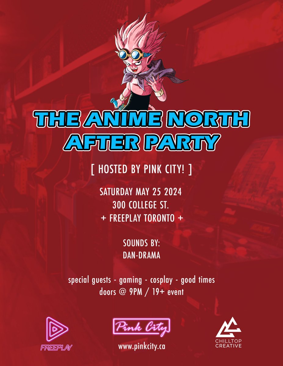 Attention all weebs! ⚠️ We're hosting another hype #AnimeNorth after party on May 25th! Join us at the upgraded @FreeplayToronto as we celebrate all things anime, as well as our co-founder @lil_tungsta's birthday! 🥳