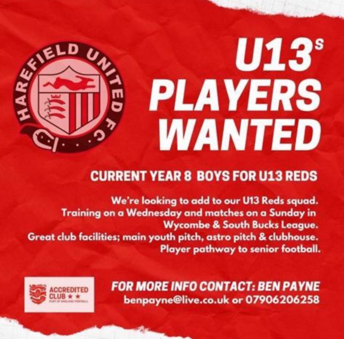 @PTeamfinder @FreeAgentsFC @harefieldyouth @NatasciaB_76 @Teamgrassroots_ @middxfa @MarkODonnell76 @TheCoachesNet @findmeaplayer #playerswanted #trials