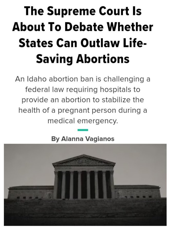 The Supreme Court will hear arguments later this week on the EMTALA case. Where Idaho is suing to be able to disregard federal law & deny pregnant patients emergency medical care.

The fact that the gop is fighting to be able to deny pregnant patients even emergency medical shows