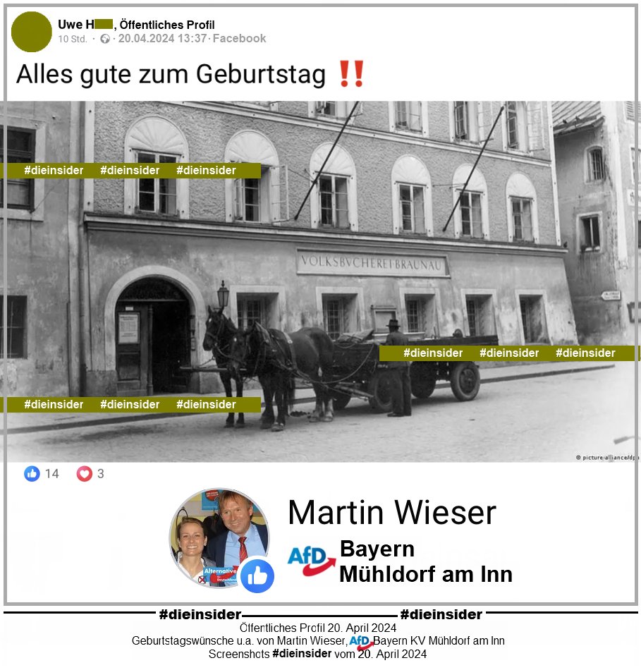 Na, Herr Martin Wieser! Haben Sie gestern den Geburtstag von Adolf Hitler gut gefeiert?
 
#LautGegenRechts #LautGegenNazis #NiemalsAfD #AfDVerbot @FamRecoil #MühldorfAmInn 
#WirSindDieBrandmauer #GemeinsamGegenHass #DieInsider