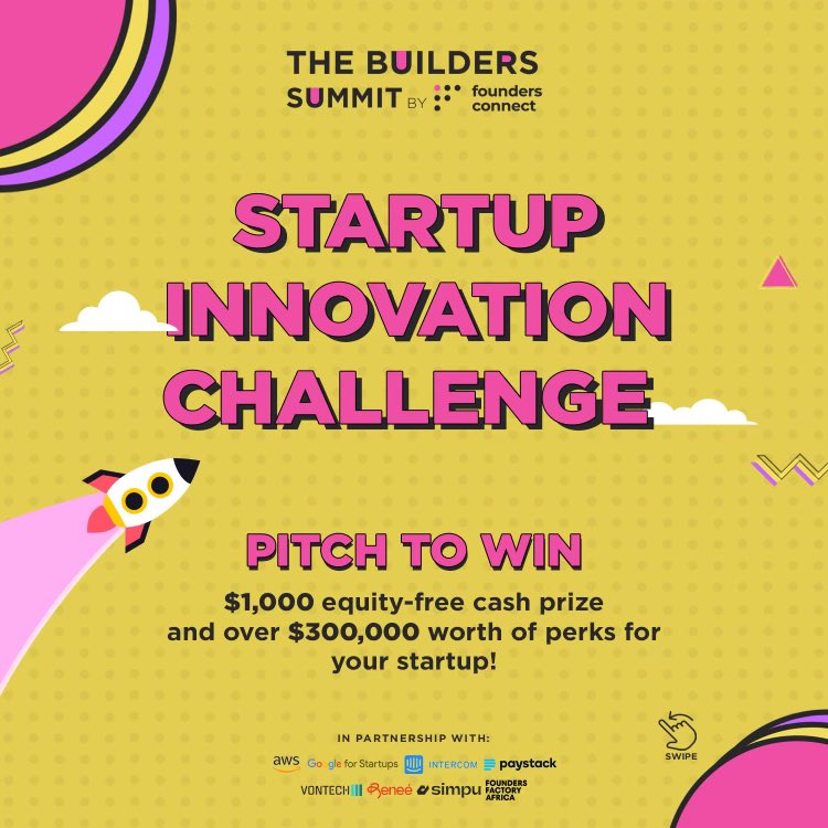 As part of our event this year, we @theFCshow_ are hosting a startup innovation challenge. Startups can apply to pitch and win $1000 equity-free cash prize and up to $300k worth of perks from Paystack, Google for Startups, Intercom, AWS, Founders Factory and more. I am really
