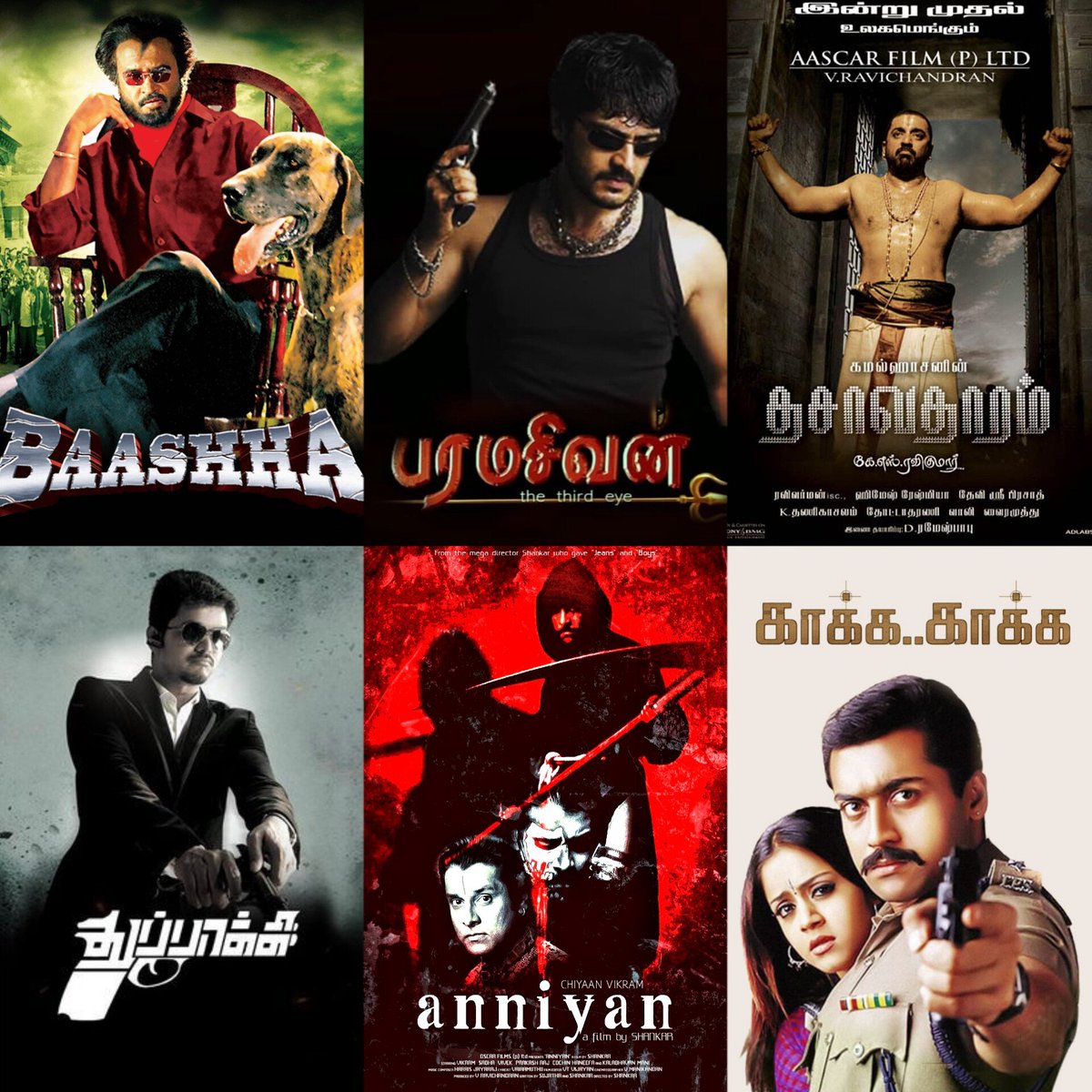 The Blockbusters Movies..!!! We want to Re-Relese..!!!🔥😭
#Baasha 
#Paramasivan
#Dasavasdharam
#Thuppakki
#Anniyan
#KaakaKaaka