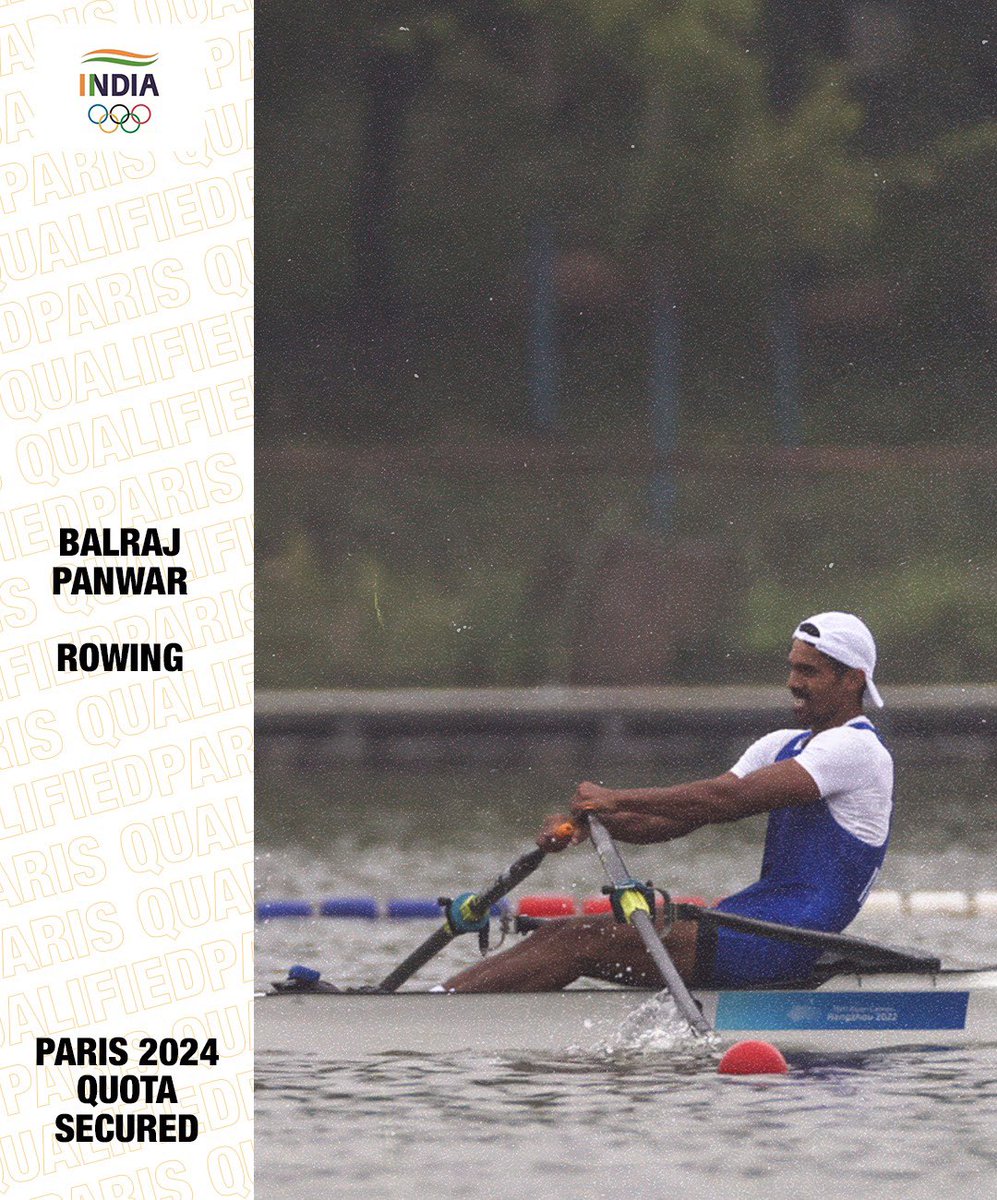 Many congratulations to Balraj Panwar on winning the Bronze Medal in the Men’s Single Sculls Rowing at the Asia & Ocenia Rowing Olympic Qualification which has also secured a @paris2024 Olympic Quota for 🇮🇳