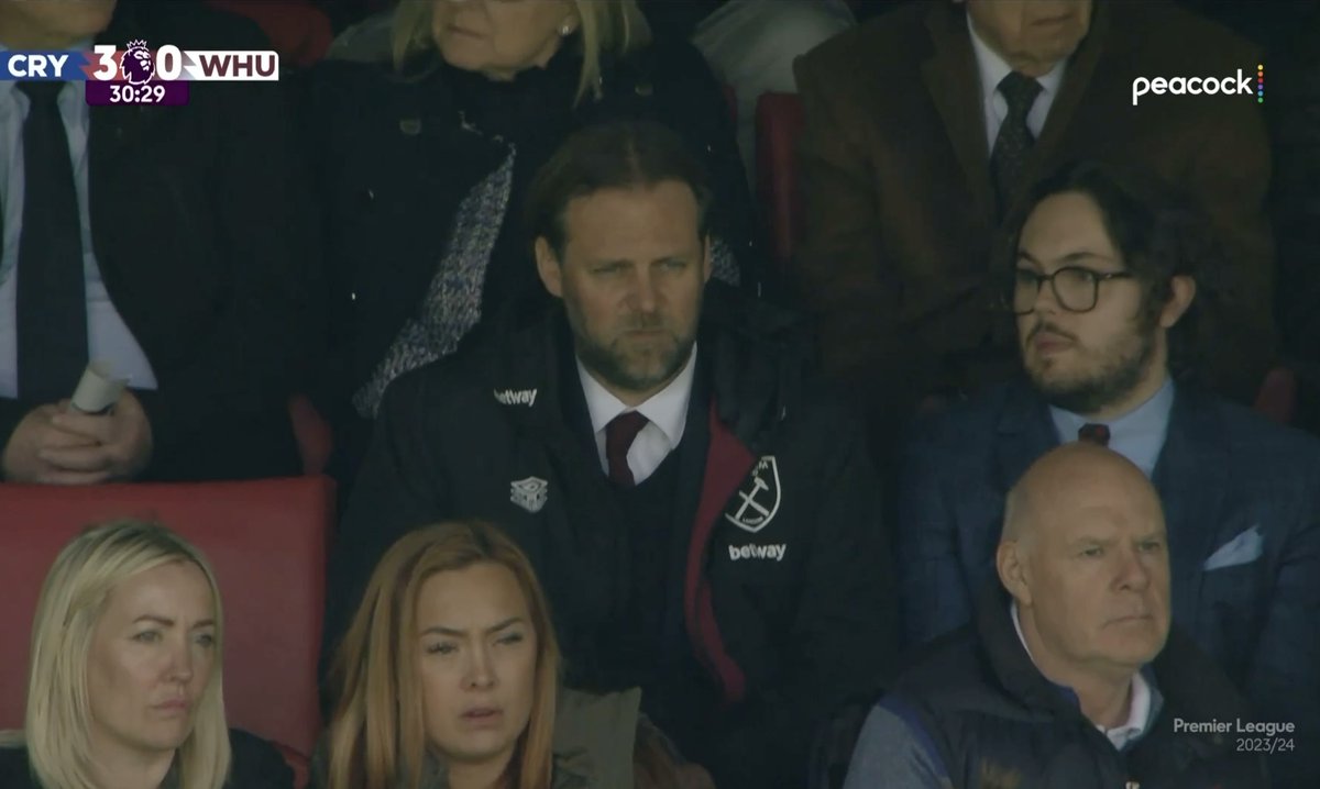 Appears to be West Ham director and son of West Ham Chairman Dave Sullivan Junior sitting next to Tim Steidten at Selhurst Park this afternoon