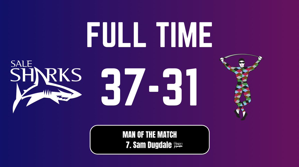 🦈 FULL TIME 🃏 Sale keep their playoff hopes alive! It was a must-win match for the Sharks. Quins push them close but it wasn't enough. We head onto Round 16 in the closest Premiership contest in history.