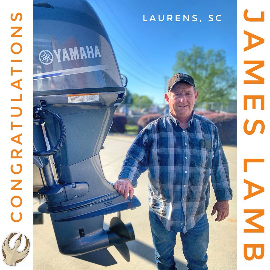 James Lamb of Laurens, SC with his powerful new YAMAHA repower for his pontoon. Mr. Lamb said he loves taking his grandkids fishing. With its class-leading power for optimal performance, Mr. Lamb’s new YAMAHA is sure to keep them fishing for many years to come. #LetsTakeitOutside