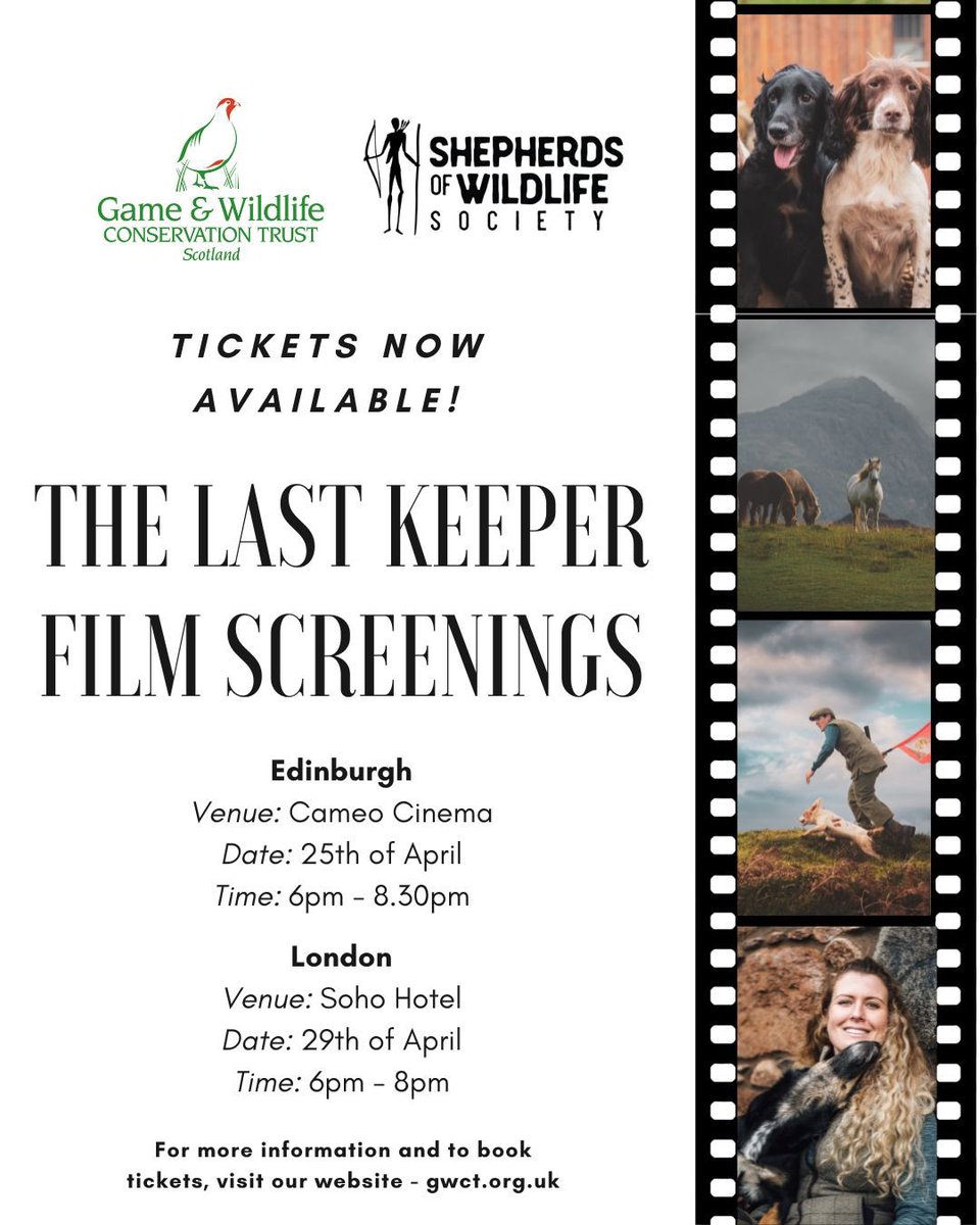 📣 TICKETS NOW ON SALE FOR OUR EDINBURGH & LONDON SCREENINGS! Secure your seats online for Edinburgh this Thursday and London the following Monday. 🎟️ Book now: gwct.org.uk/thelastkeeper