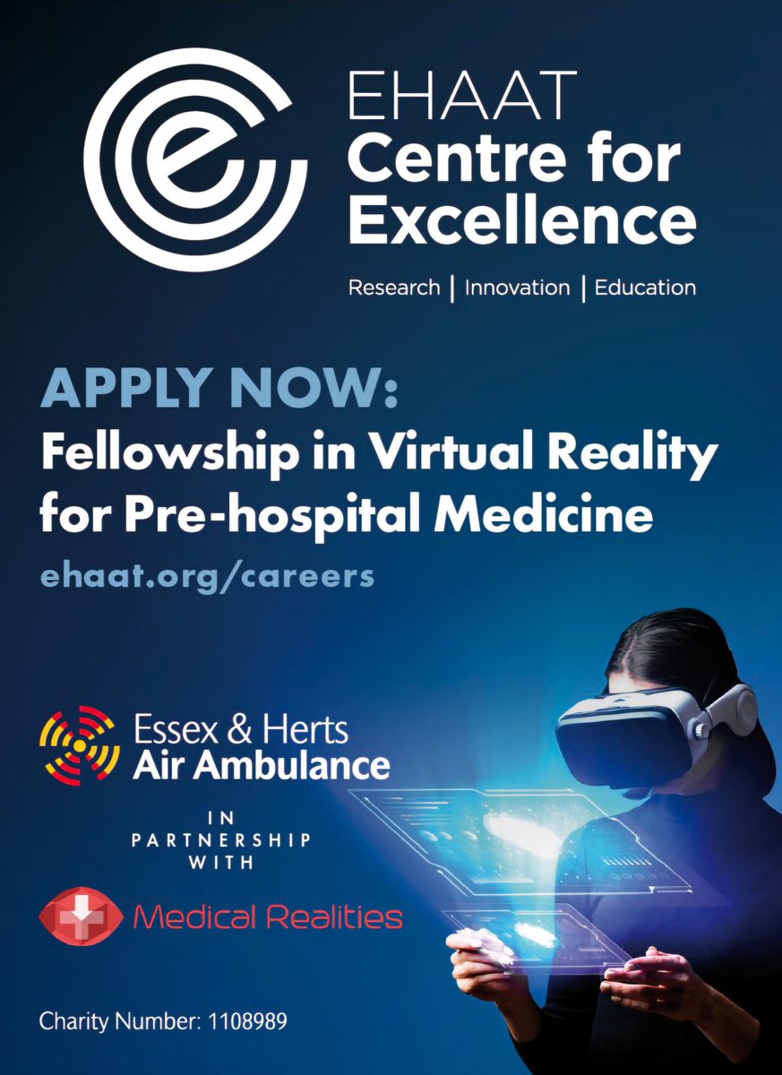 @MedRealities are pleased to announce a collaboration with @EHAAT_ Essex & Herts Air Ambulance (EHAAT) to create XR content on our award winning platform to enhance pre hospital care training and education. We are excited to announce that we are appointing a Fellow in Virtual…