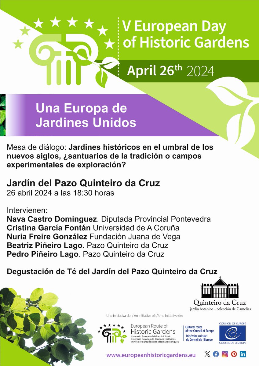 fjuanadevega's tweet photo. 🌳 #Paisaxe | Este 𝐯𝐞𝐧𝐫𝐞𝐬, 𝟐𝟔 (𝟏𝟖:𝟑𝟎𝐡), Nuria Freire, técnica da Paisaxe da @fjuanadevega, será unha das relatoras convidadas ao debate organizado con motivo do V Día Europeo dos Xardíns Históricos - @EU_Hist_Gardens no Pazo Quinteiro da Cruz, Ribadumia (Pontevedra). https://t.co/PV5wj83UIK