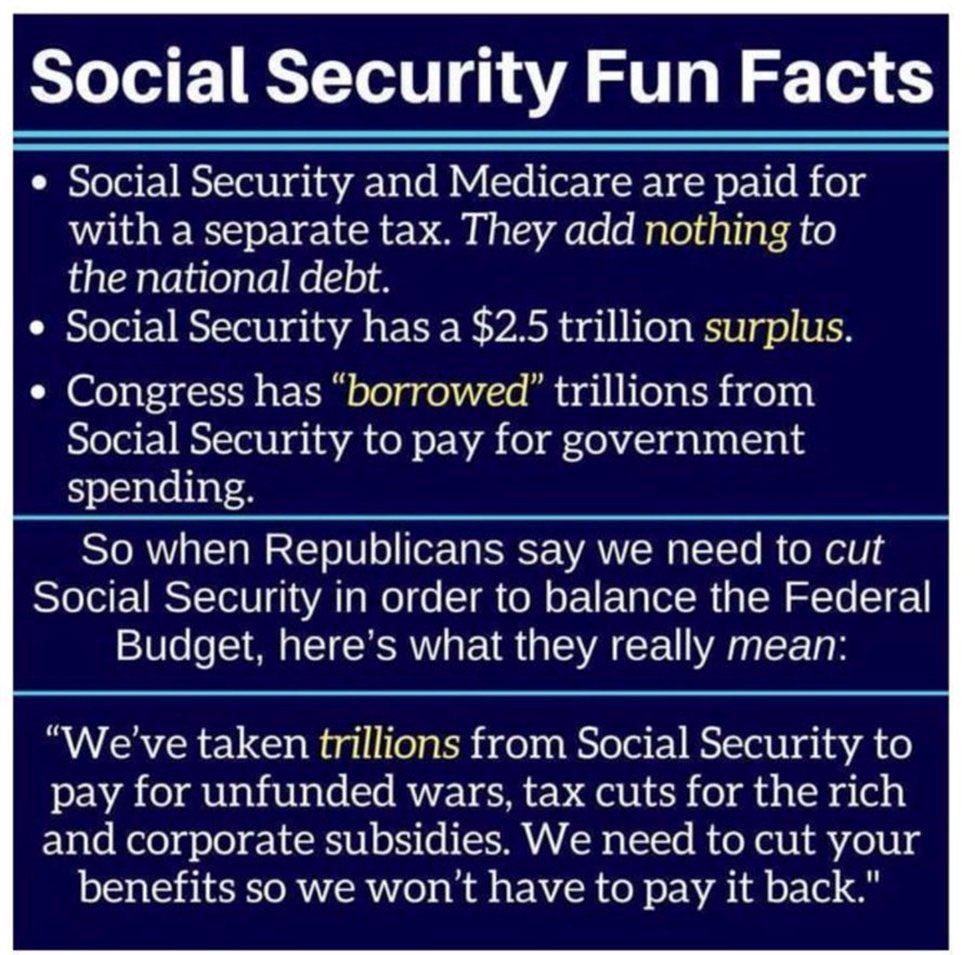 @enm0873 Yup, the trust fund money has all been borrowed and spent by the trickle down crowd. Now they are about to have a come to jesus moment about how to pay it back without taxing the rich and corps. Can't let that happen. Uncap and tax wealth is the only way.