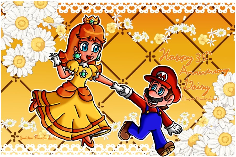 #SuperMarioLand #Mario #PrincessDaisy #SuperMario #Nintendo 
Today is the 35th anniversary of Super Mario Land, the game that gave rise to Princess Daisy. And here's a drawing of the game's final scene with Mario saving Daisy from Tatanga.