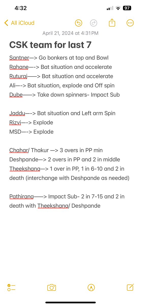 ⁦@prasannalara⁩ ⁦@ChennaiIPL⁩ ⁦@StarSportsTamil⁩ ⁦@RJ_Balaji⁩ ⁦@s_badrinath⁩ ⁦@mukundabhinav⁩ What do you think of this for the last 7? Love to hear expert’s thoughts